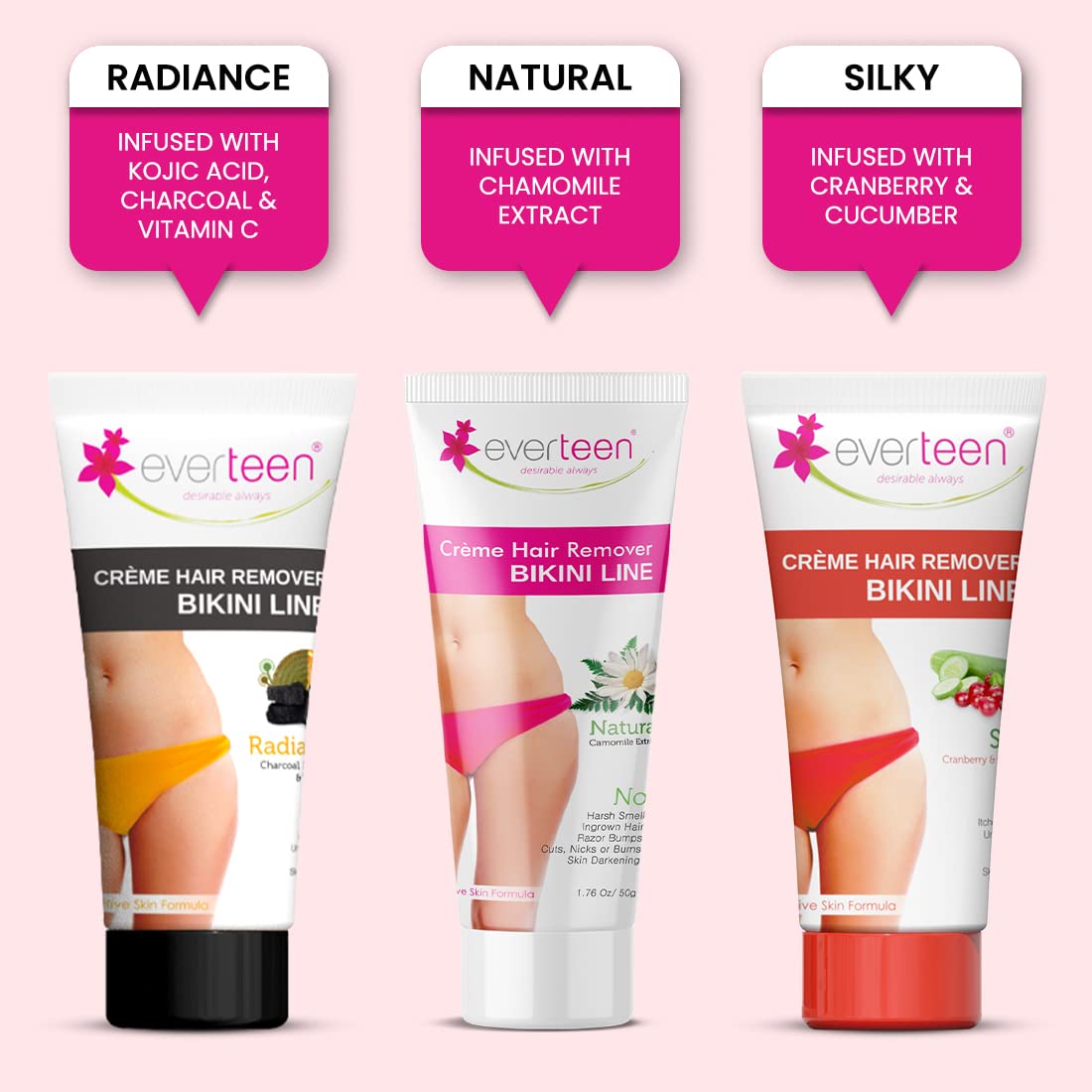 Everteen Bikini Line Hair Removal Cream - Pack of 2 (50g Each) for Sensitive Skin, Underarms & Bikini Area | Painless Hair Remover for Women | Smooth Skin at Home or Before Beach Vacation