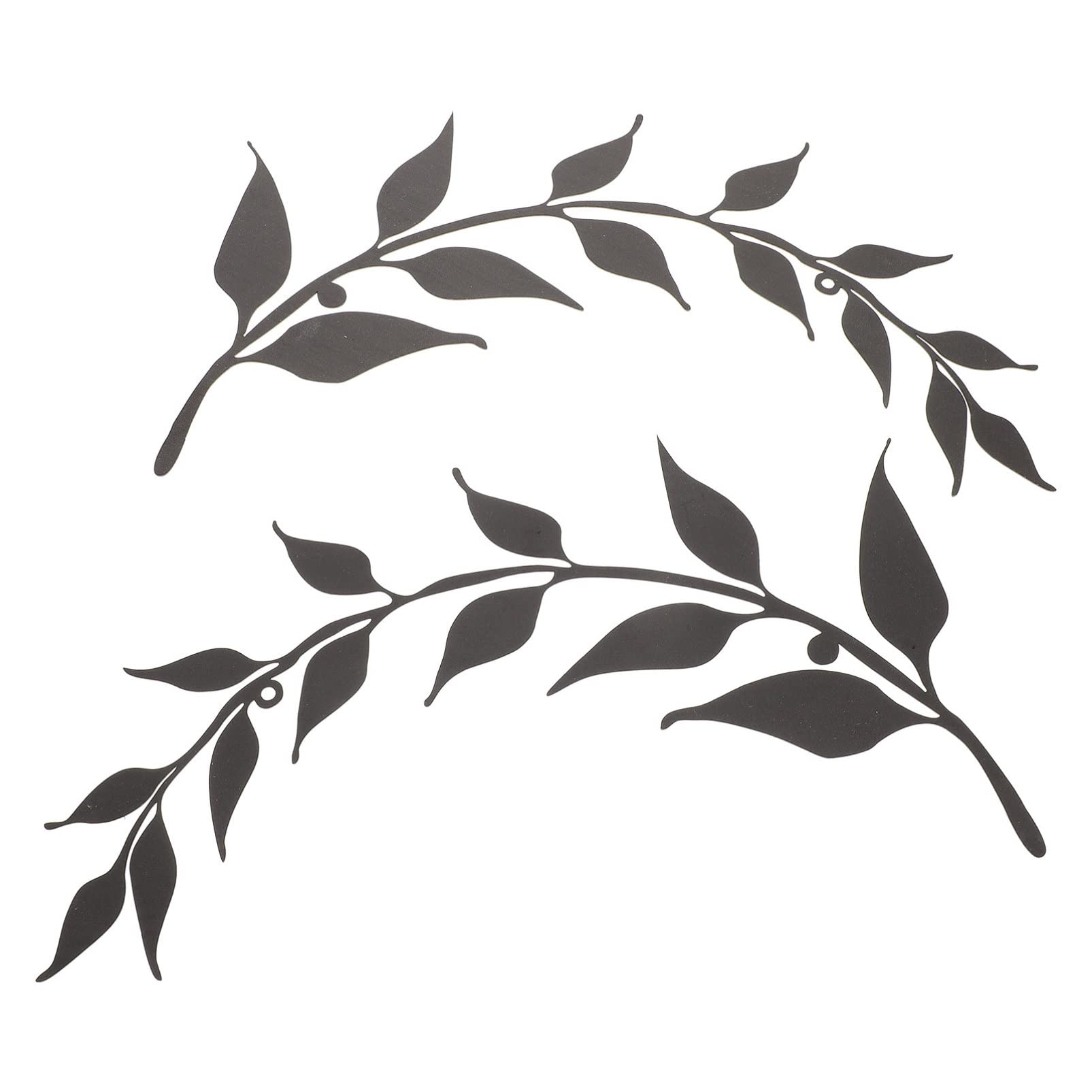 2pcs Black Metal Leaf Wall Art - Olive Branch Decor for Bedroom & Living Room