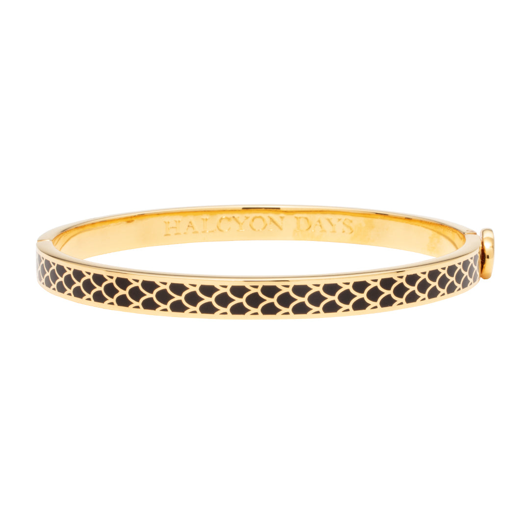 Salamander Skinny Enamel Bangle Bracelet for Women - Sleek Black Minimalist Jewelry for Everyday Wear, Gift Giving & Special Occasions