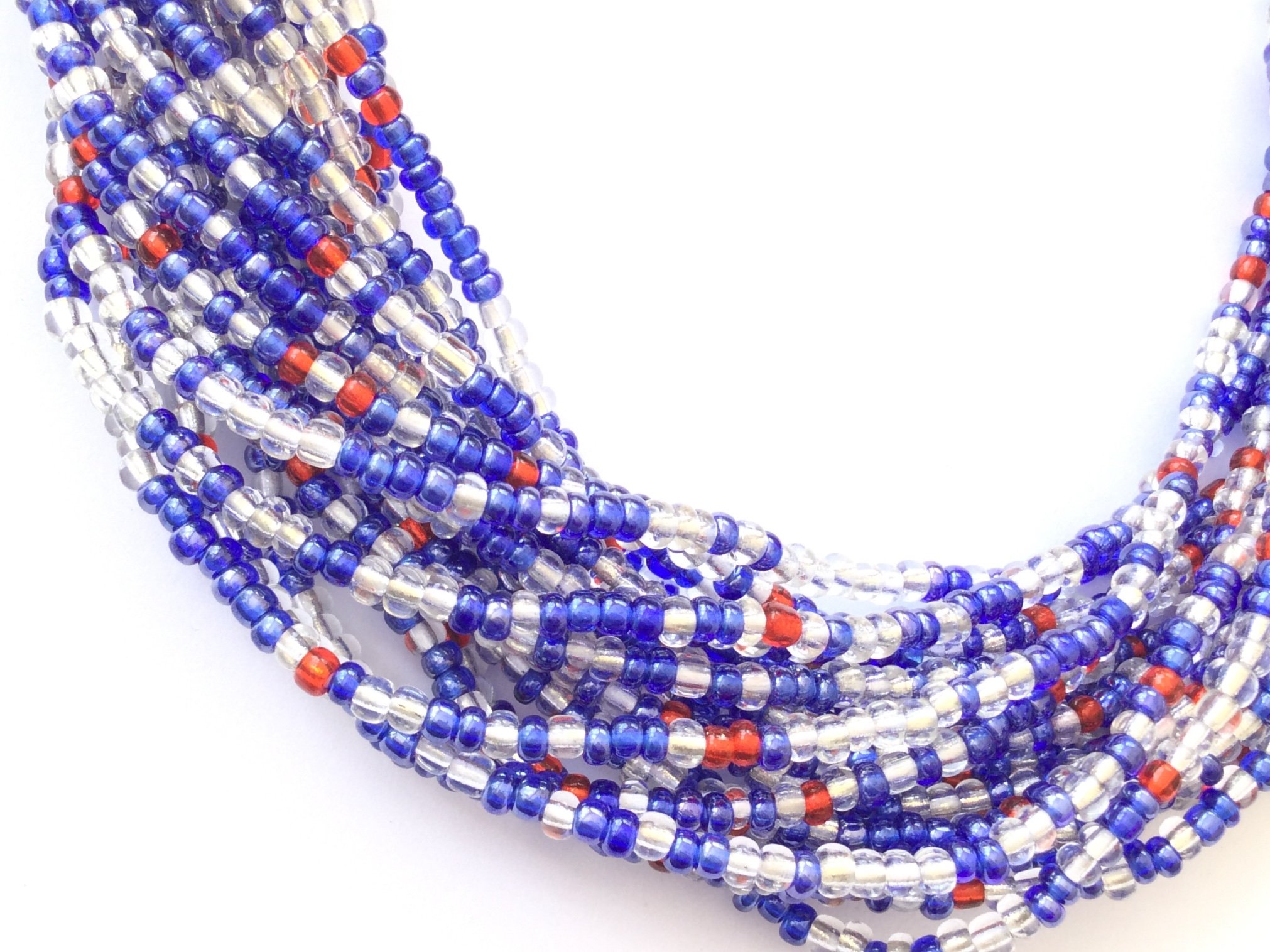 Authentic Ghana Red, Blue & Clear Multi-Colored Glass Seed Beads - African Trade Beads Strand | Fair Trade Handmade Jewelry Supplies for Beading, Bracelets & DIY Crafts