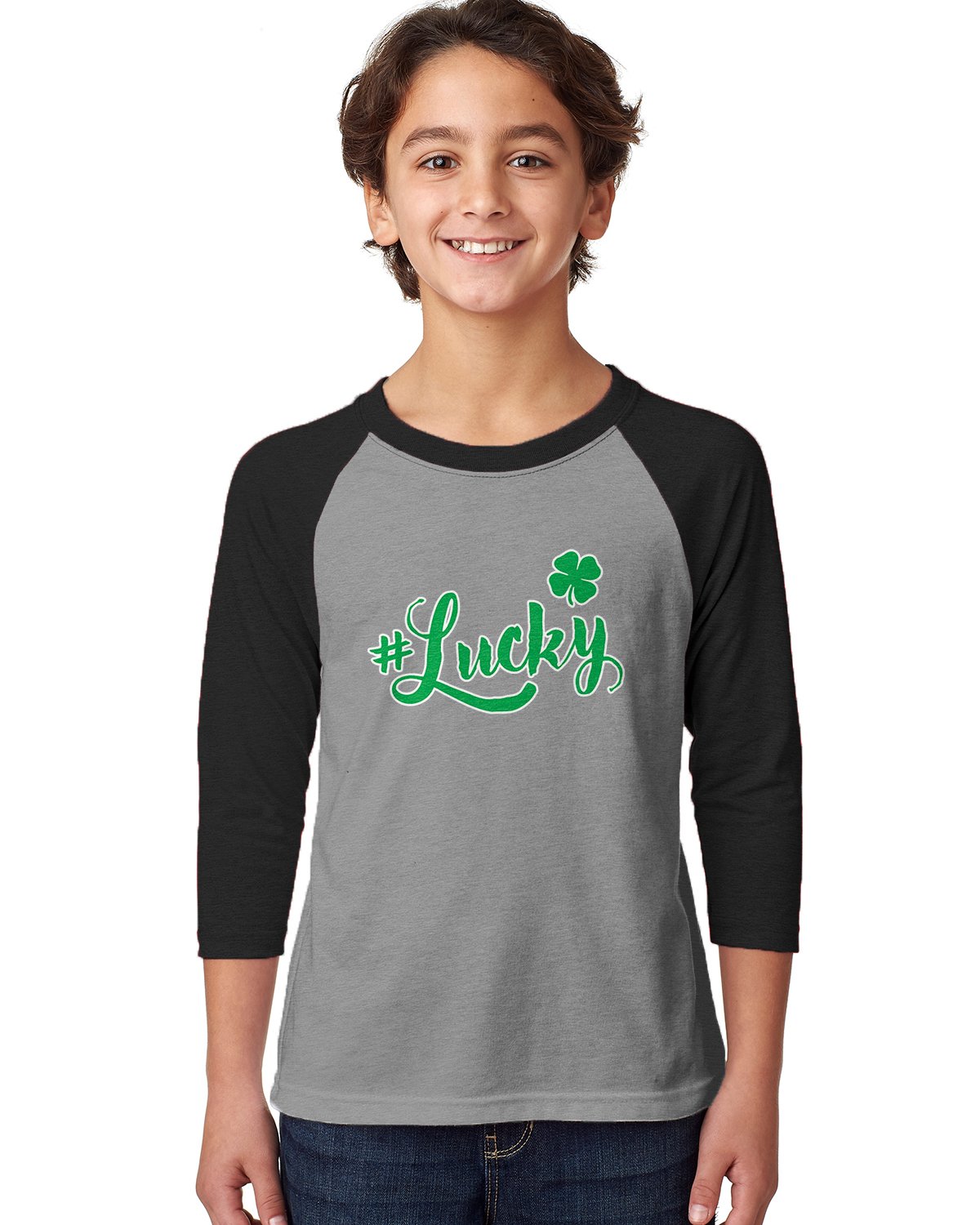 SpiritForged Lucky Clover Toddler 3/4 Sleeve Raglan Tee - Soft Cotton Blend Shirt for Boys & Girls - Perfect for St. Patrick's Day & Everyday Play