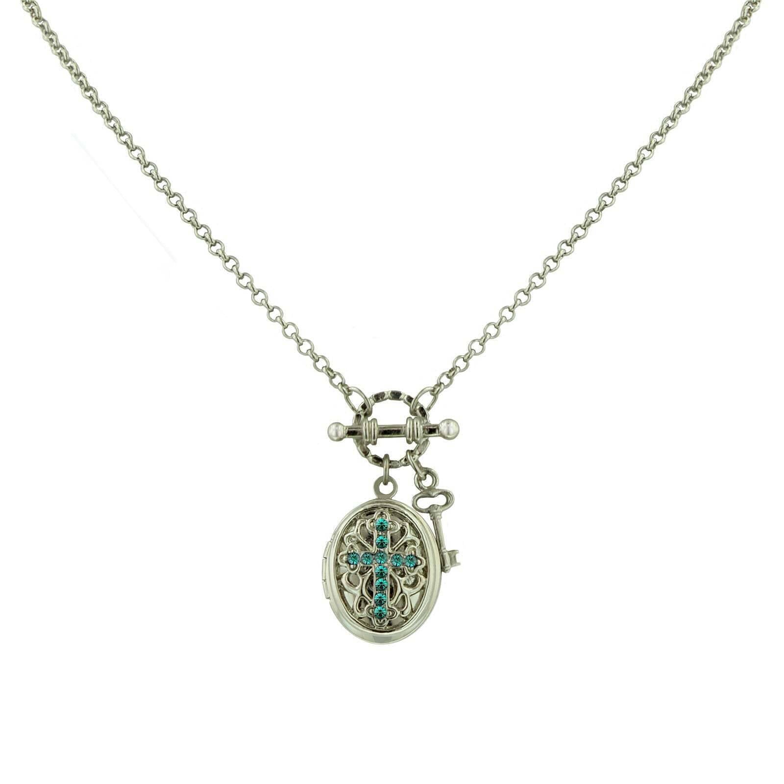 1928 Birthstone Cross Locket Necklace - Personalized Sterling Silver Pendant with 24
