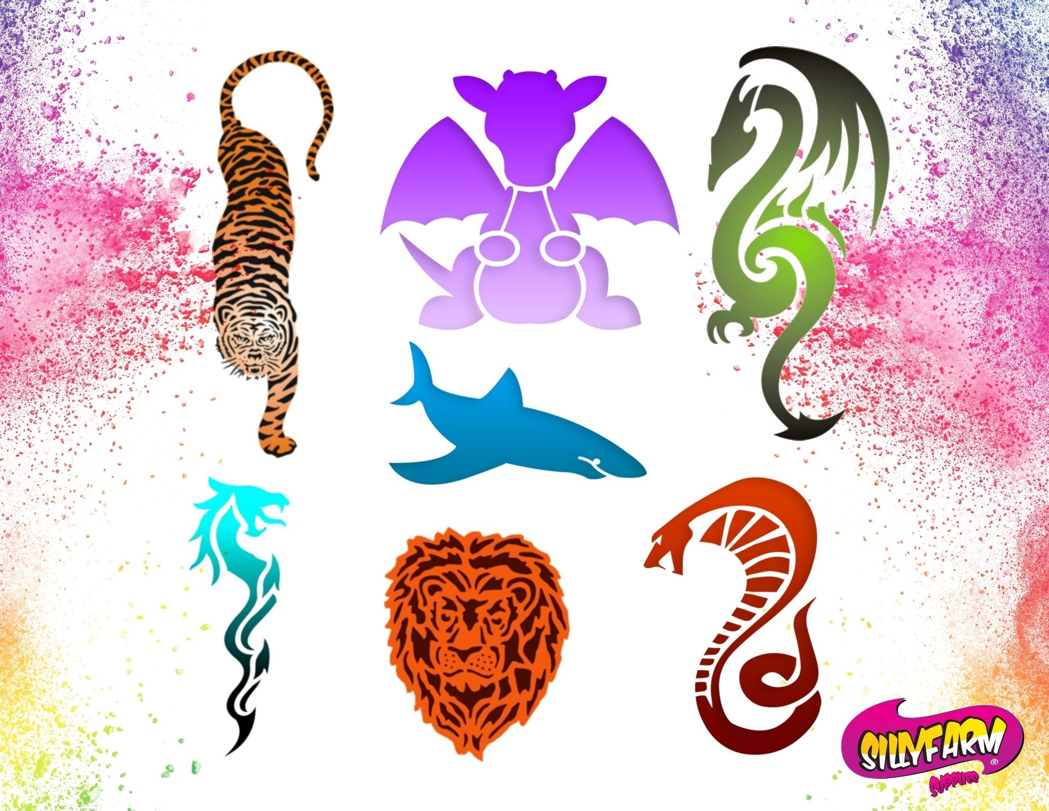 Silly Farm Airbrush Tattoo Stencil Kit - 3 Piece Set for Temporary Tattoos, Body Art & Face Painting - Perfect for Parties, Halloween & Festivals