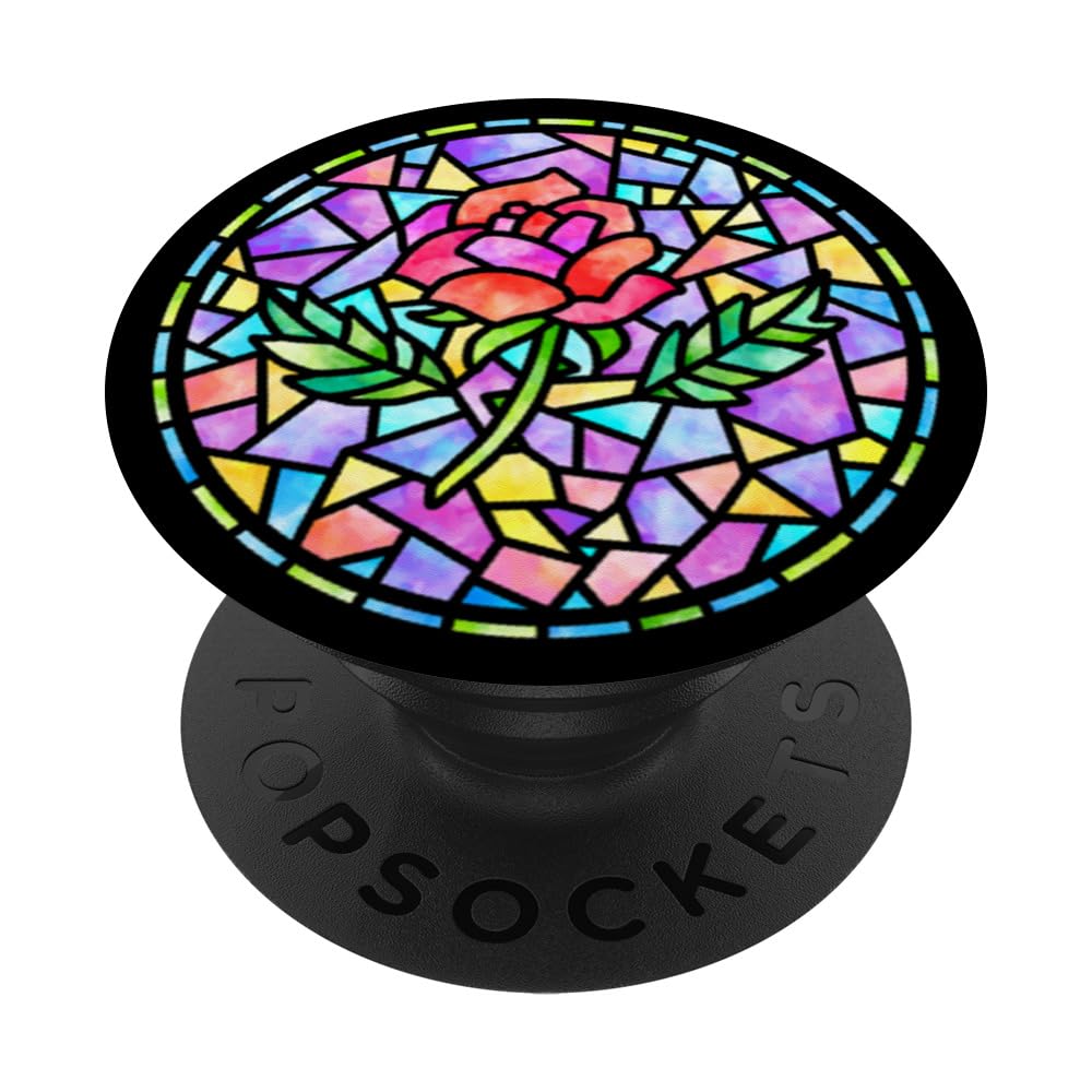 Stained Glass Rose PopSockets PopGrip - Reusable Phone Grip & Stand for iPhone, Samsung, Smartphones - Perfect for Daily Use, Commuting, and Hands-Free Viewing
