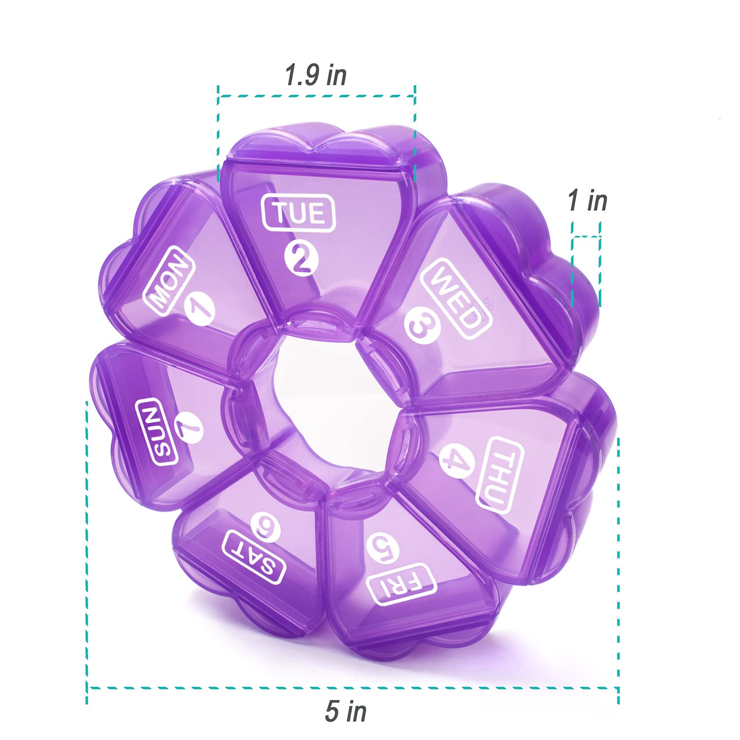 7-Day Large Pill Organizer - Portable Weekly Medicine Box for Pills, Vitamins, Fish Oil & Supplements | Travel & Home Use | Purple (Remtise)