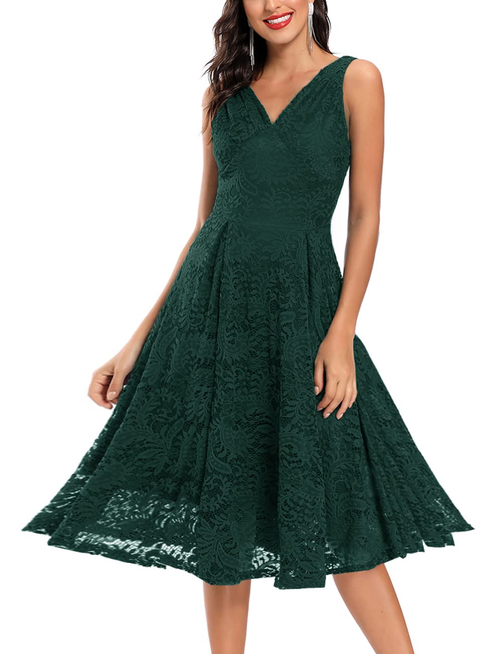Pasgreson Women's Vintage Floral Lace Cocktail Party Dress - Fit and Flare Prom Dress, Midi Length for Evening Events, Weddings & Special Occasions
