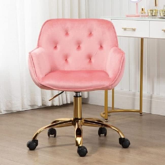 Velvet Adjustable Home Office Chair with Armrests - Pink Urban Fabric Ergonomic Desk Chair for Women - Perfect for Working, Studying & Gaming