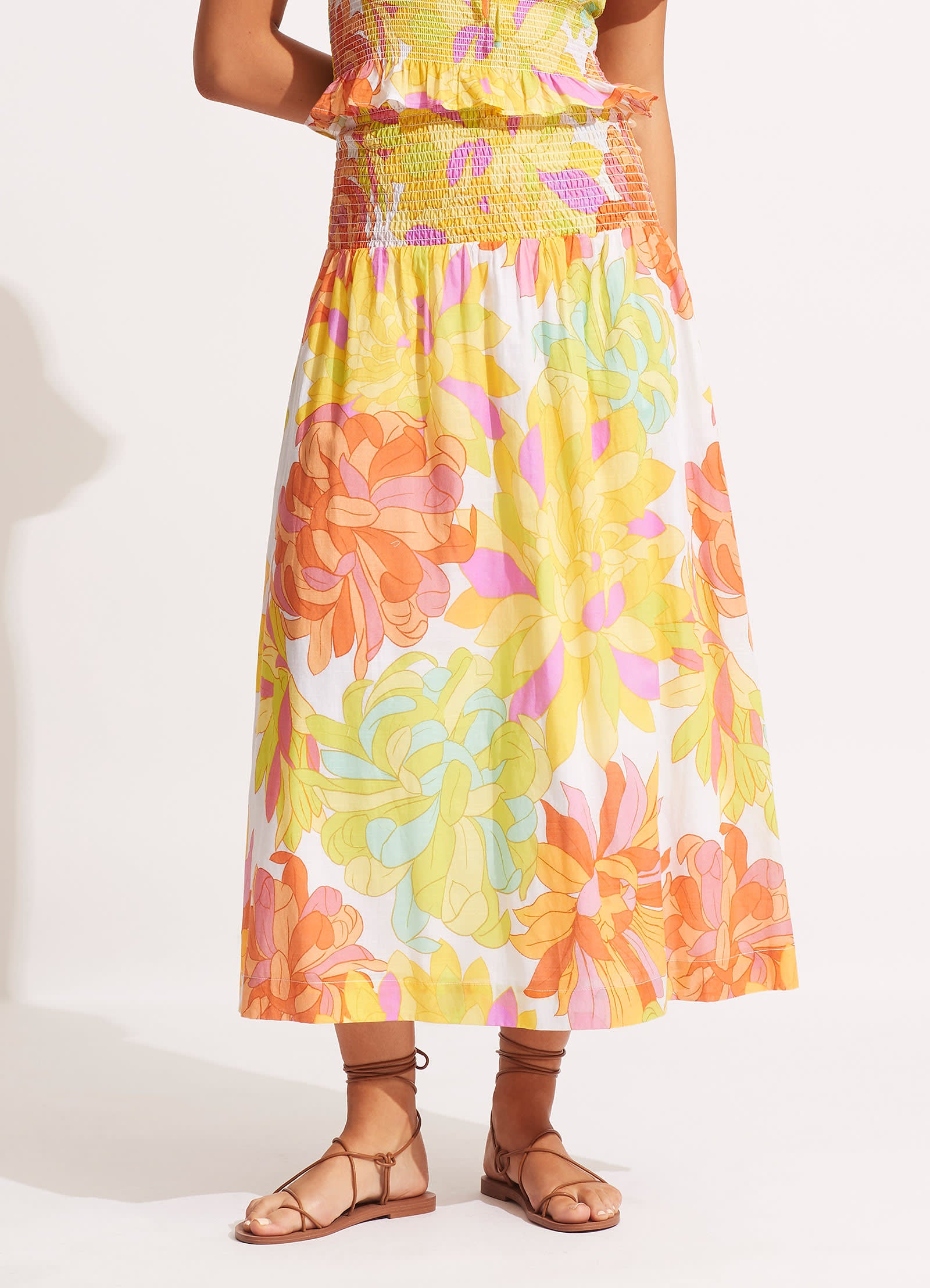 Palm Springs Shirring Skirt in Lime Light - Flowy Summer Skirt for Women, Beach Vacation, Music Festivals & Casual Outings
