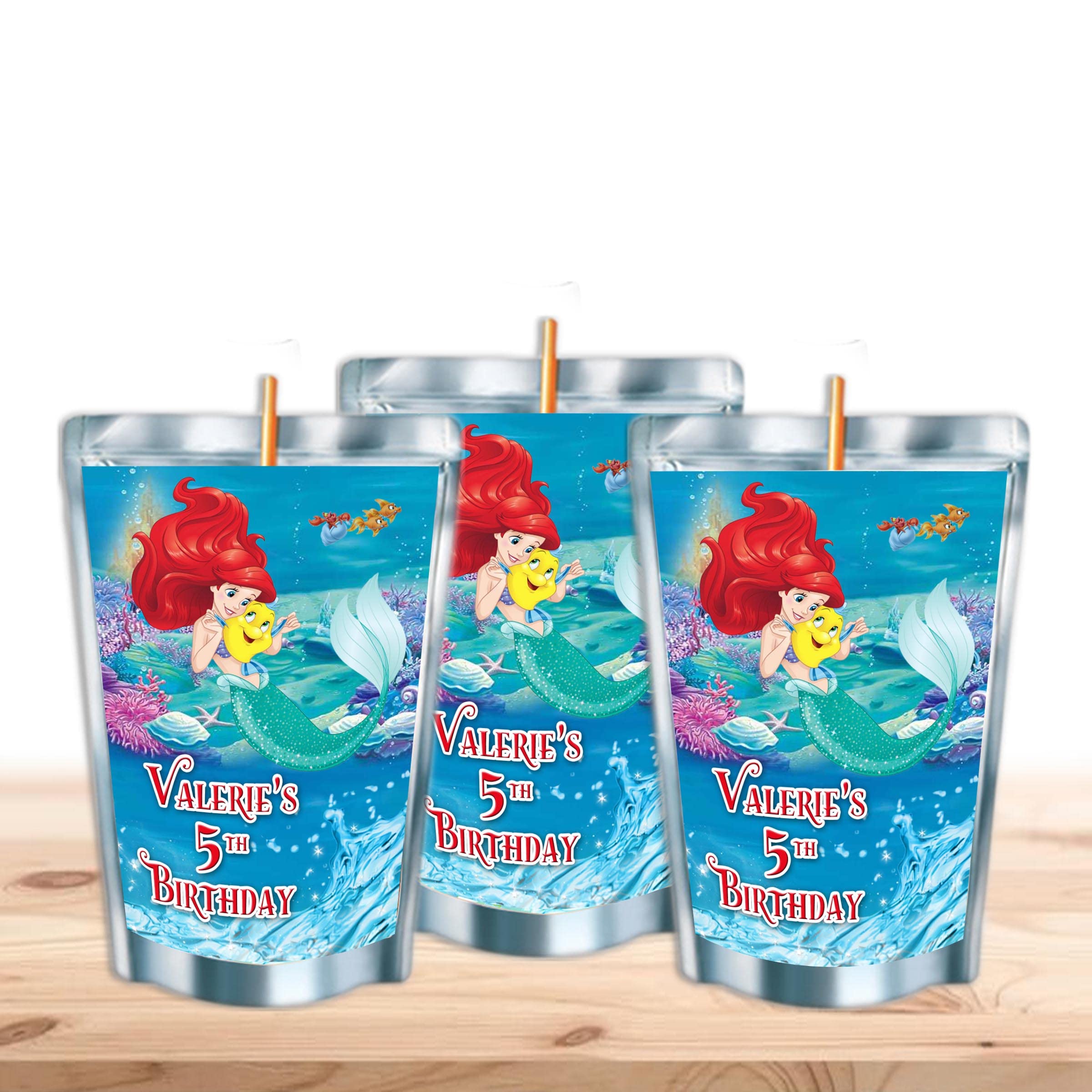 Mermaids Waterproof Juice Pouch Labels - 12-Pack Reusable Stickers for Kids Drinks - Fits Most Bottle Brands - Perfect for Birthday Parties, School Lunches & Pool Days (Little Mermaid Themed)