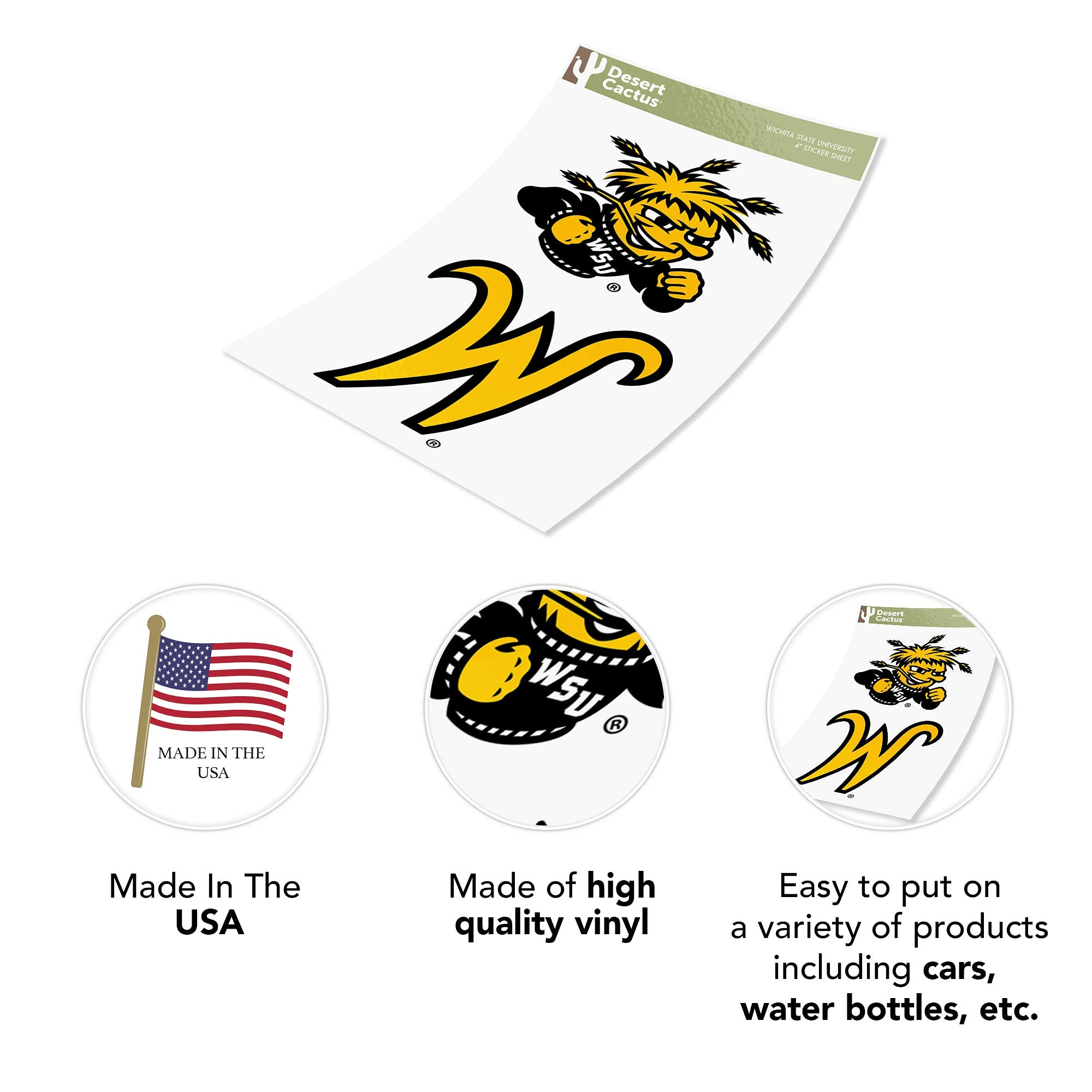 Wichita State Shockers Cactus Vinyl Decals - 4 Inch Set for Laptop, Water Bottle, Car & Scrapbooking - Durable Stickers for School Spirit, College Pride & Fan Gifts