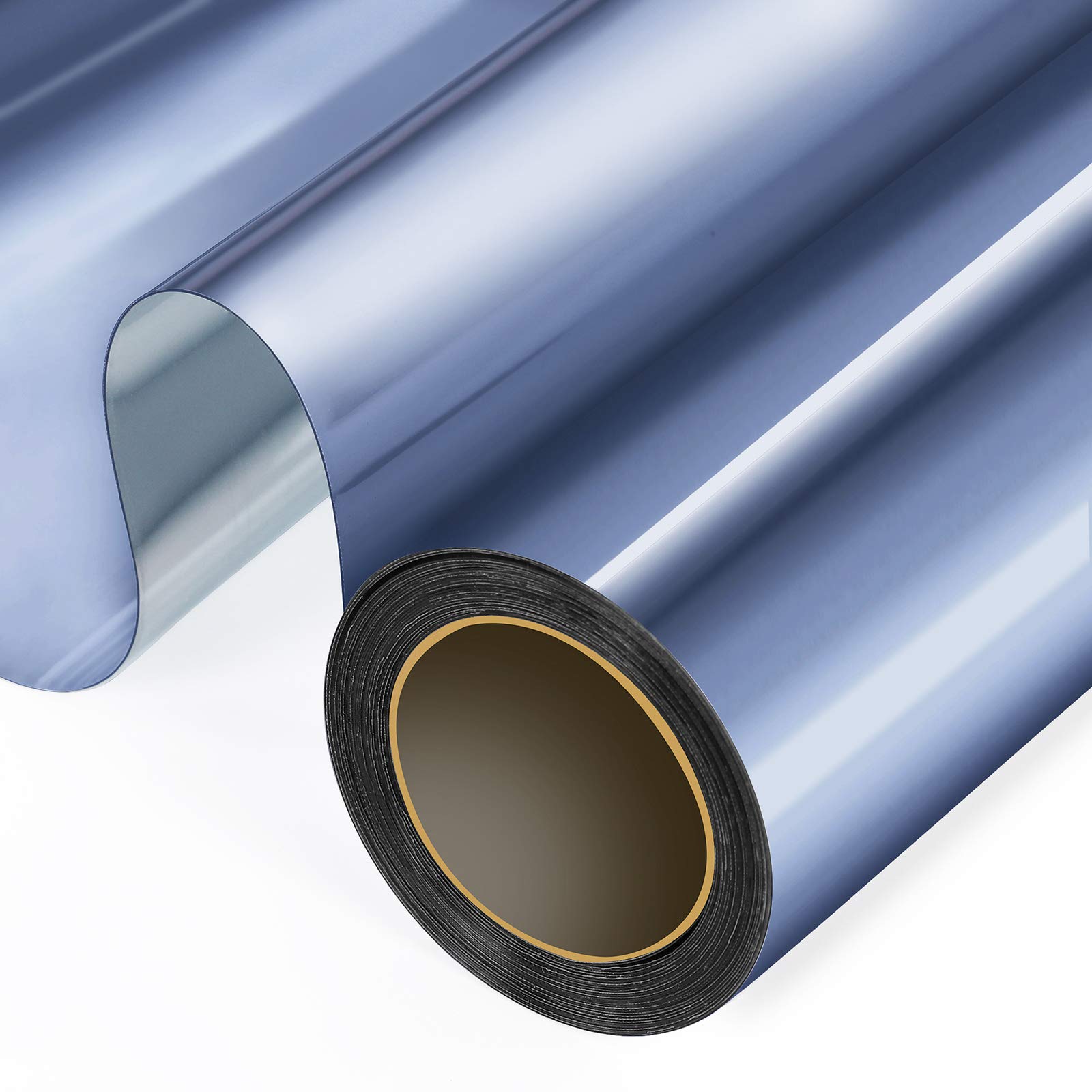 WochiTV One Way Window Film - Static Cling Reflective Privacy Tint for Home, Heat Control & UV Sun Blocking, Non-Adhesive Mirror Film (Blue Silver, 23.6