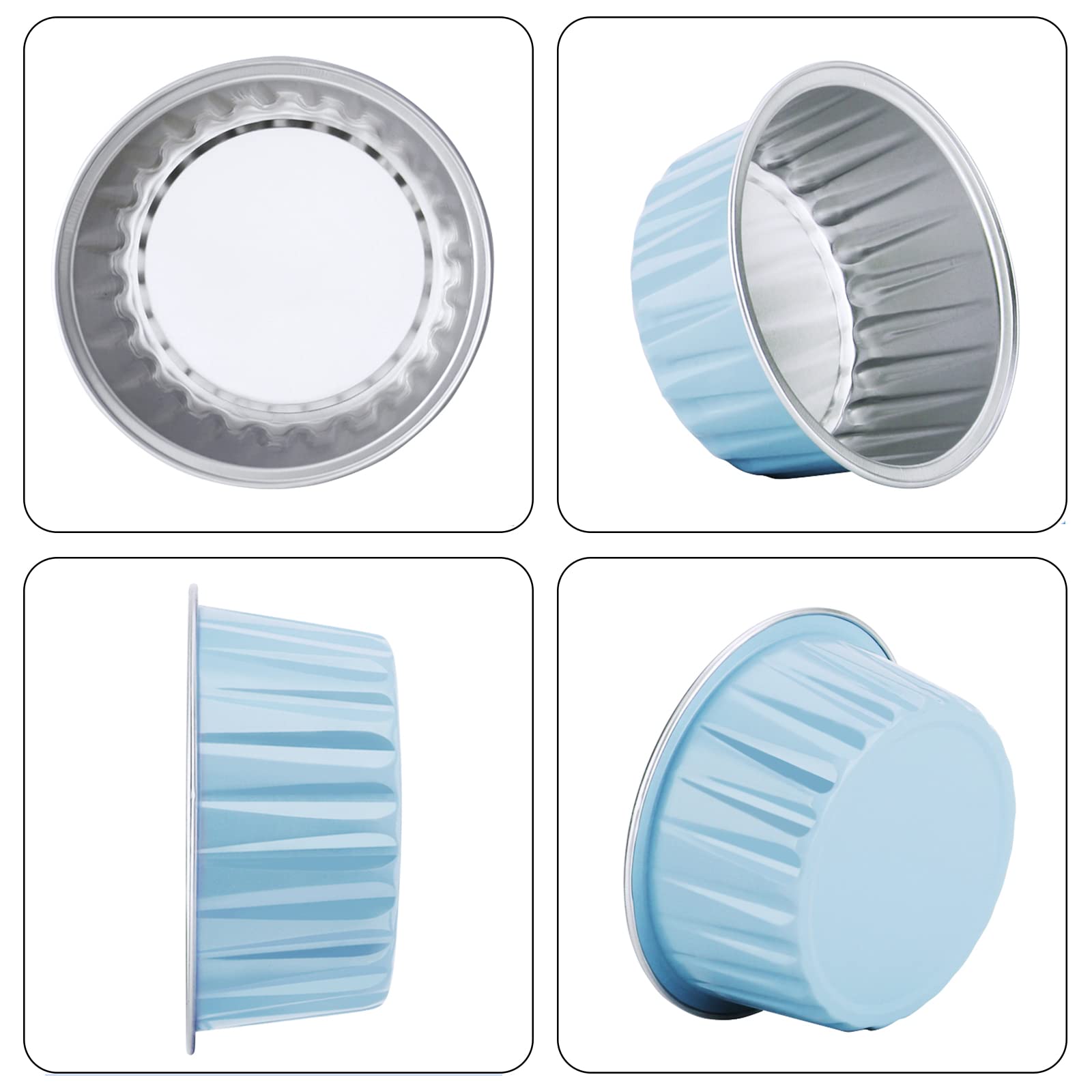 EUSOAR 5oz Aluminum Foil Baking Cups - 30 Pack (Blue, Red, Rose Gold) with Lids - 125ml Ramekins for Cupcakes, Pies, Desserts, Flans, Custards & Puddings - Perfect for Party Favors, Catering & Home Baking
