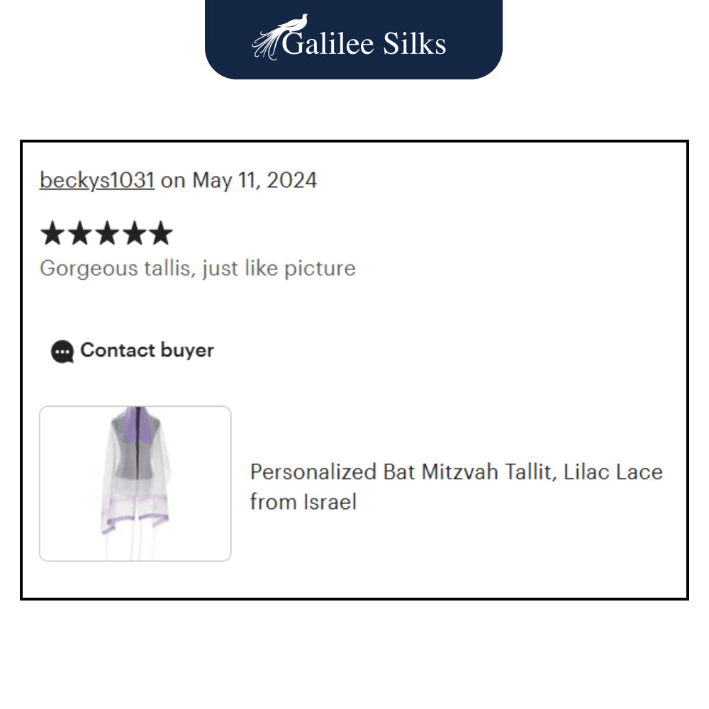 Lilac Lace Embroidered Tallit Prayer Shawl for Girls & Women - Elegant Tzitzit Jewish Tallis for Bat Mitzvah, Synagogue & Religious Ceremonies