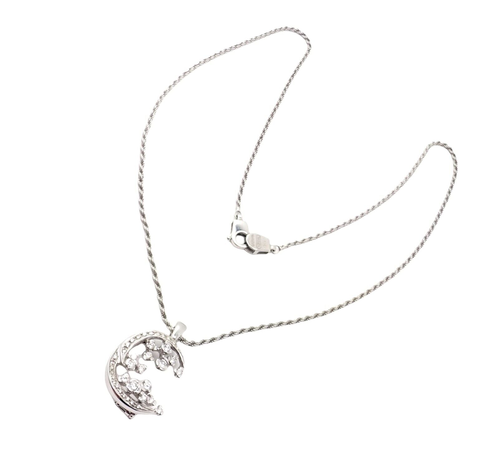 Exquisite Damiani 18K White Gold 1 Carat Diamond Moon & Stars Pendant Necklace - Perfect for Anniversary Gifts & Romantic Occasions