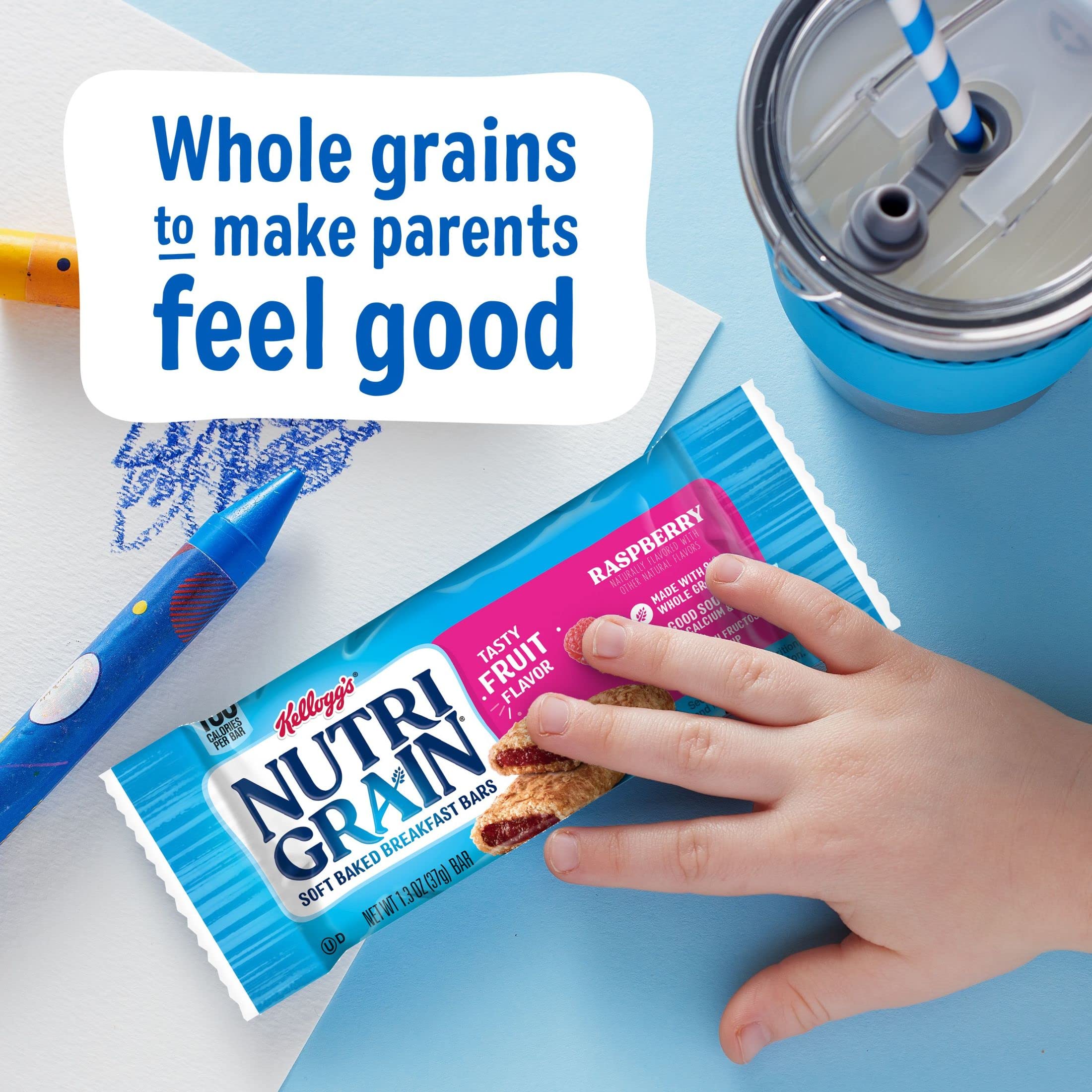 Nutri-Grain Soft Baked Breakfast Bars - Whole Grain Raspberry Snacks for Kids - 10.4oz Box (8 Bars) - Perfect for School Lunches, After-School Snacks & On-the-Go Breakfast