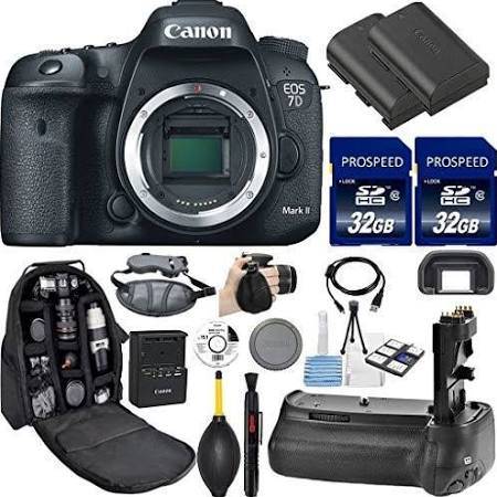 Canon EOS 7D Mark II DSLR Camera Body Only with 2x32GB Memory Cards, Battery Grip & Extra Battery Bundle - Perfect for Professional Photography, Travel & Wildlife Shooting