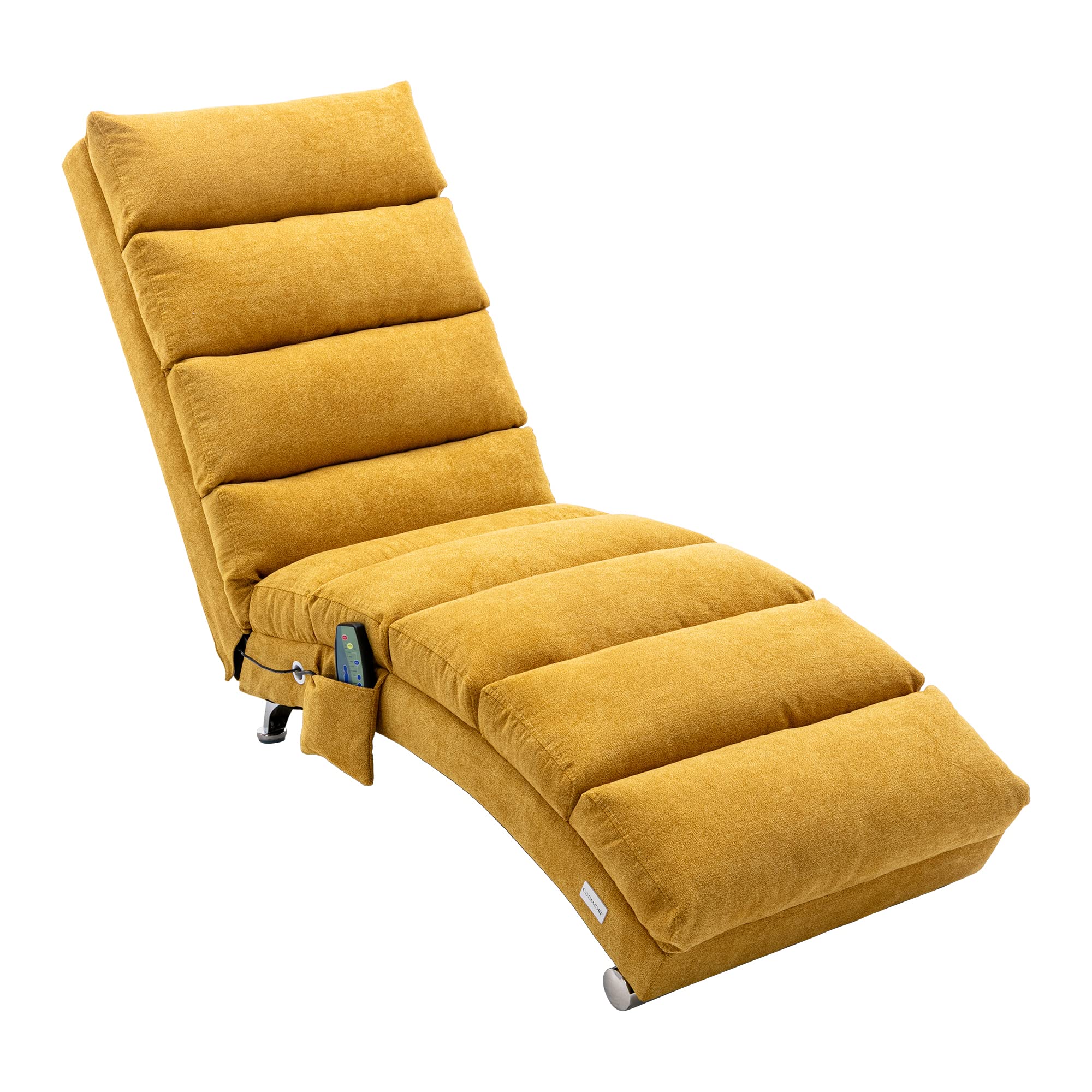 Modern Chaise Lounge Chair with Massage & Remote Control - Adjustable Recliner with Side Pocket - Single Sofa for Living Room, Office, Bedroom - Ergonomic Floor Lounger in Mustard Yellow - Perfect for Relaxing, Reading & Watching TV