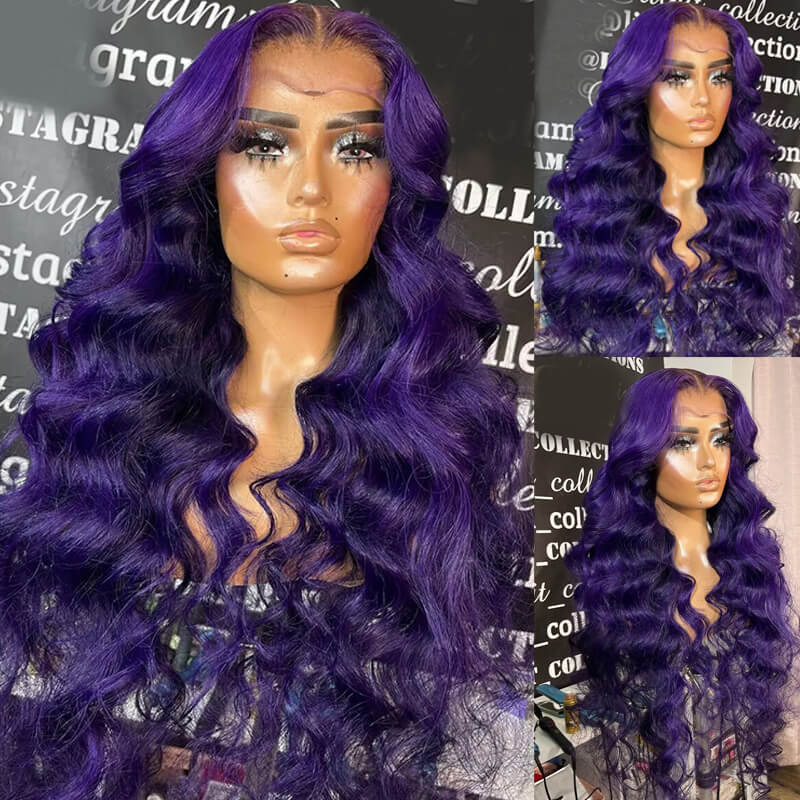 Eullair Dark Purple Glueless Body Wave Lace Front Wig - Affordable Human Hair Wig for Brown Skin Women | Perfect for Daily Wear, Cosplay & Special Occasions