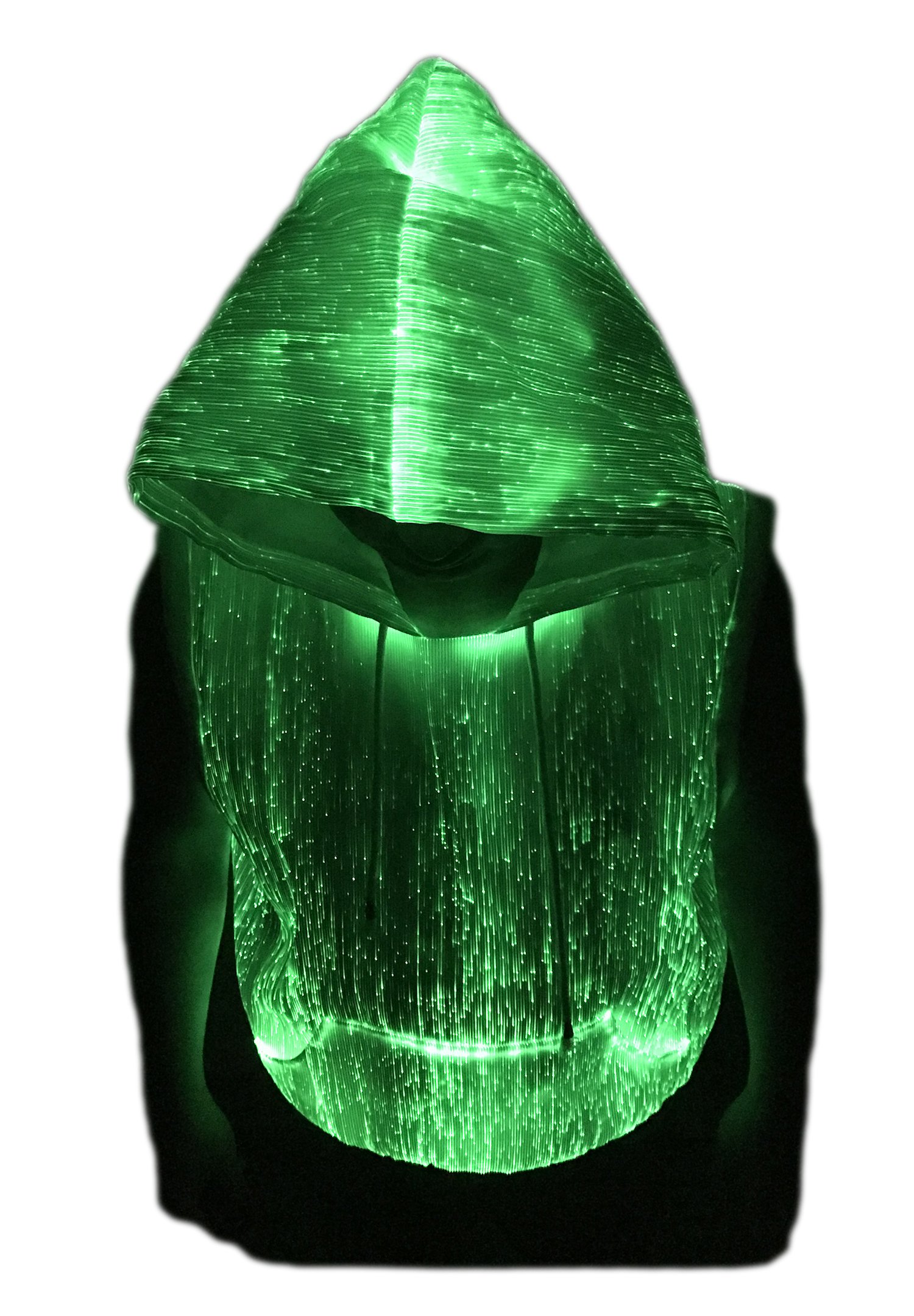 LED Fiber Optic Hoodie - Glow in the Dark Sleeveless Sweatshirt with Mobile App Control (White, Size L) | Perfect for Raves, Concerts, Halloween & Night Parties