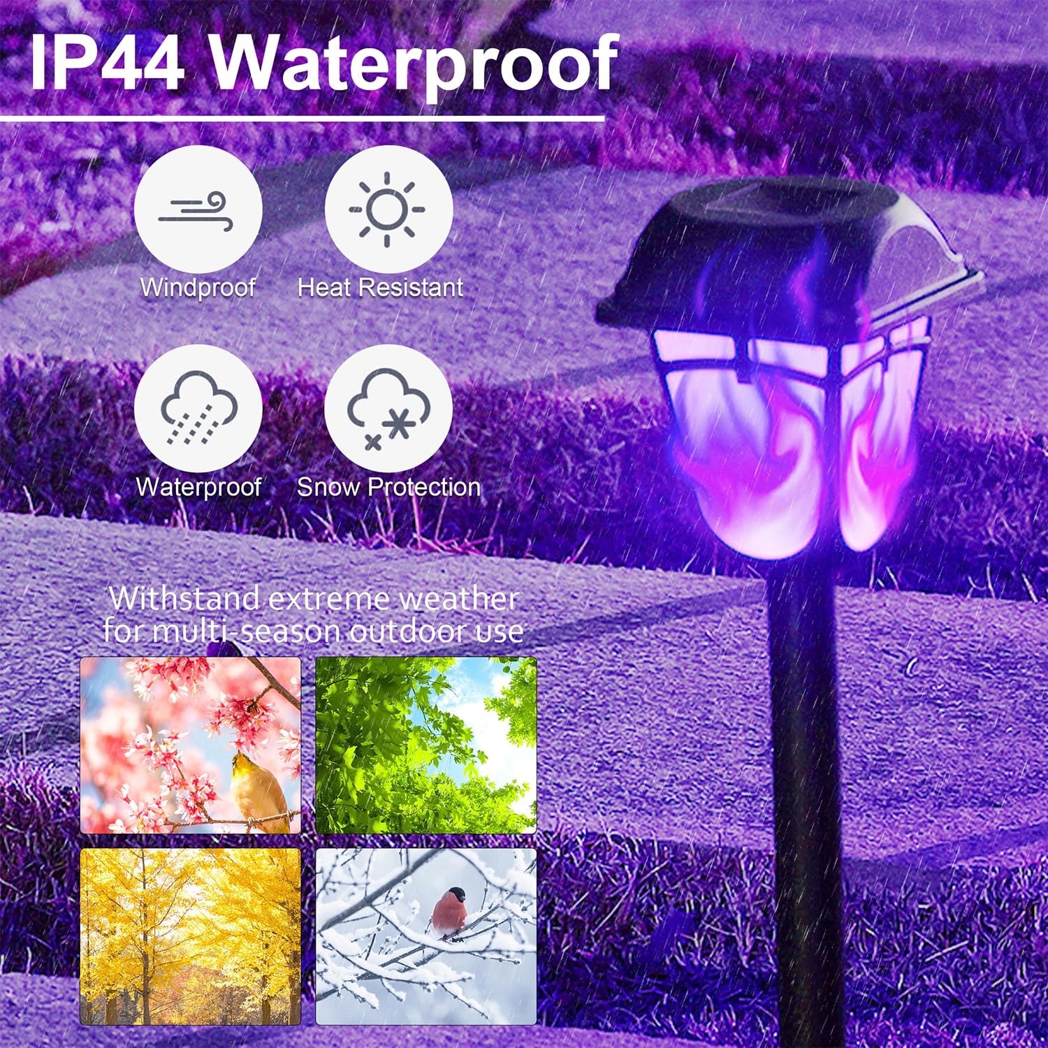 Dynaming Solar Purple Flame Torch Lights - 9 Pack Outdoor Halloween Pathway Lights with Flickering Flame Effect | Solar Powered Auto On/Off Garden & Lawn Decor | Perfect for Halloween Yard, Patio, Walkway & Pathway Lighting