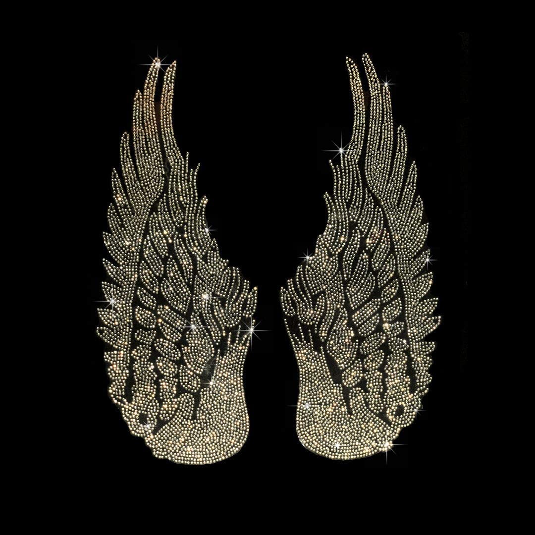 Rhinestop AB Crystal Angel Wings Iron-on Rhinestone Design for DIY Clothing & Costume Embellishment - Perfect for Dresses, Jackets, and Dance Costumes