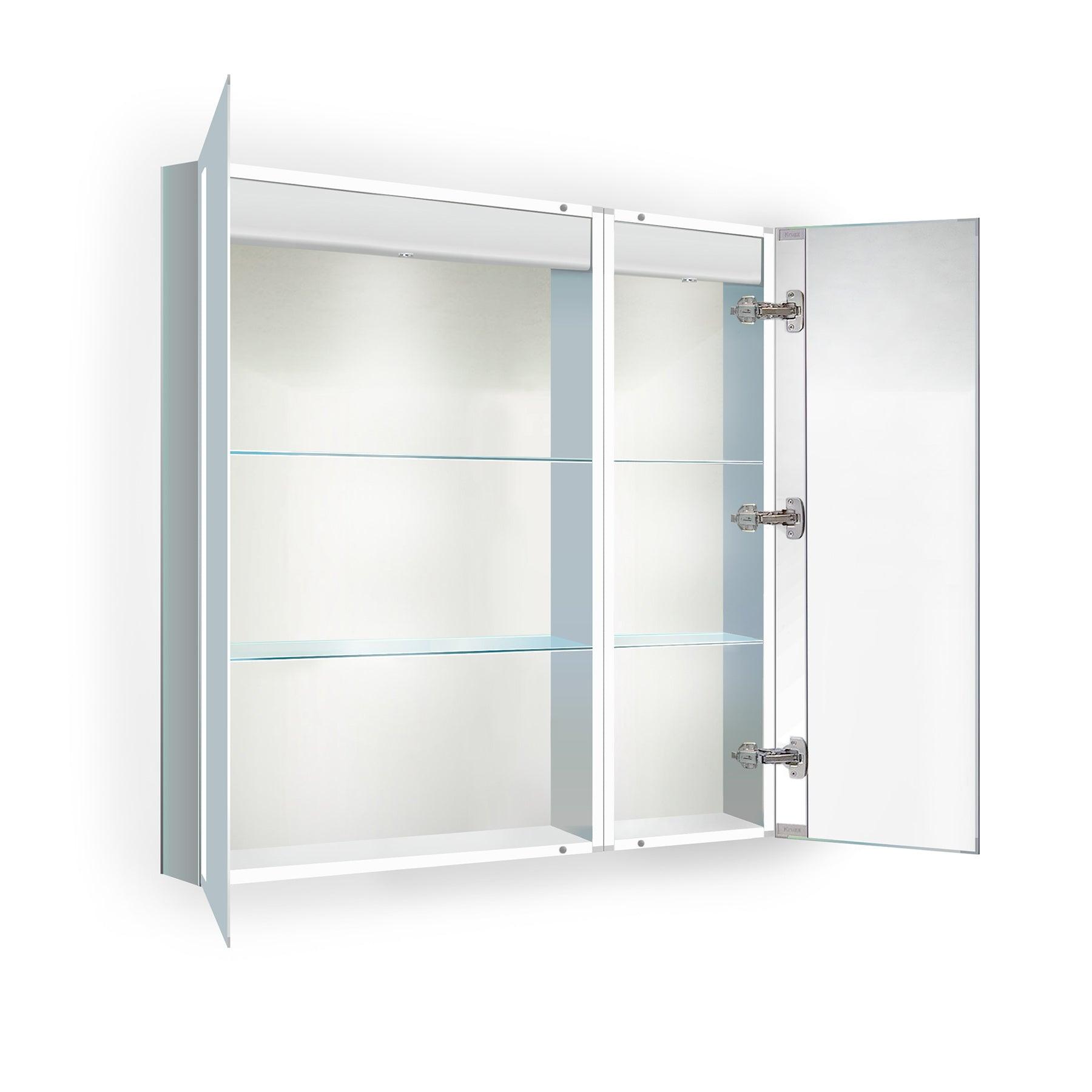 Krugg Kinetic 30x30 Inch LED Bathroom Mirror Medicine Cabinet with Adjustable Dimmer & Anti-Fog Defogger - Perfect for Modern Bathrooms, Vanities, and Spa-Like Home Decor