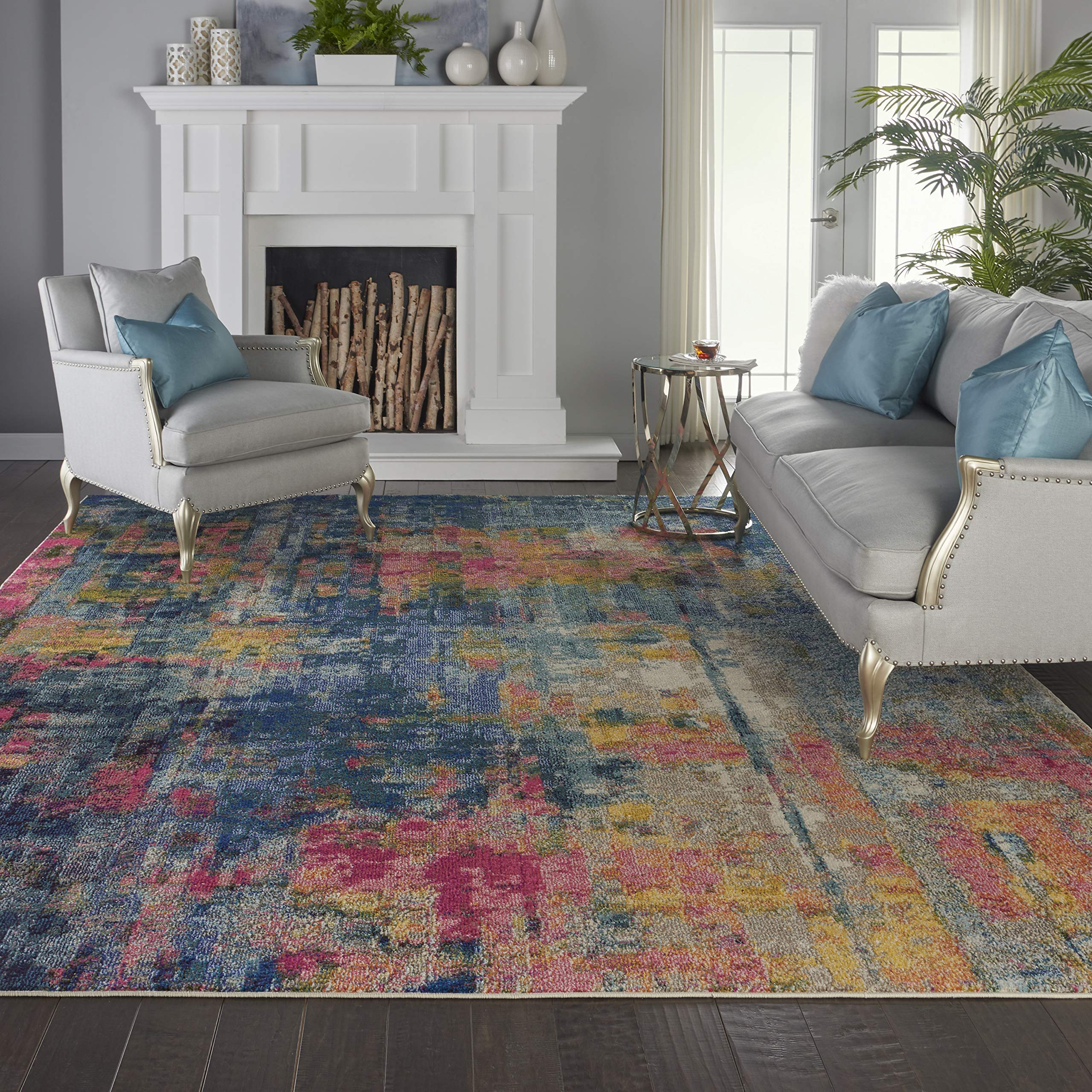 Nourison Celestial Blue/Yellow 10' x 14' Contemporary Abstract Area Rug | Non-Shedding & Easy Cleaning | Perfect for Bedroom, Living Room, Dining Room & Kitchen Decor