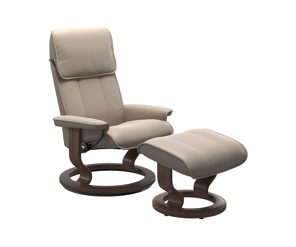 Stressless® Admiral Recliner & Ottoman in Mushroom Color - Premium Leather Reclining Chair with Ottoman for Living Room, Home Theater & Office Relaxation