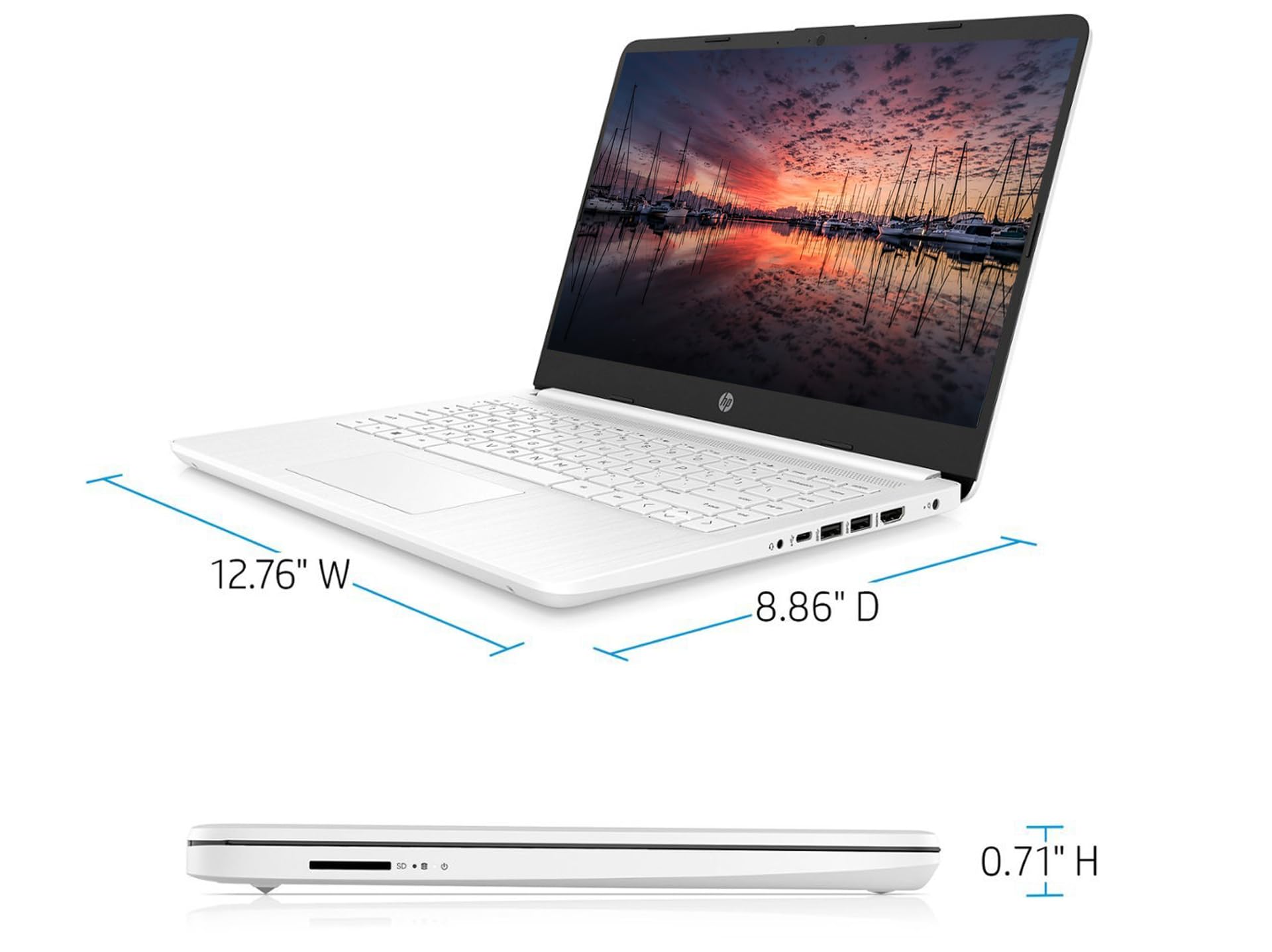 HP Premium 14-inch HD Laptop - Intel Celeron N4120 up to 2.8GHz, 16GB RAM, 64GB SSD, Webcam, Fast Charging, Bluetooth, HDMI, USB-C, WiFi - Windows 11 S with 1 Year Microsoft 365 - Includes LIONEYE HDMI Cable - White (Renewed) - Perfect for Home Office, Online Classes & Remote Work