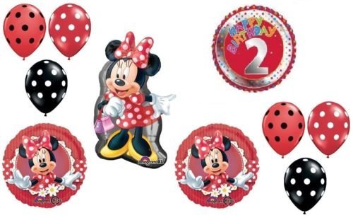 Minnie Mouse Balloons with Red Bow & Polka Dots - LOONBALLOON Mylar Latex Party Balloons for Birthday Decorations, Baby Showers & Disney Themed Events