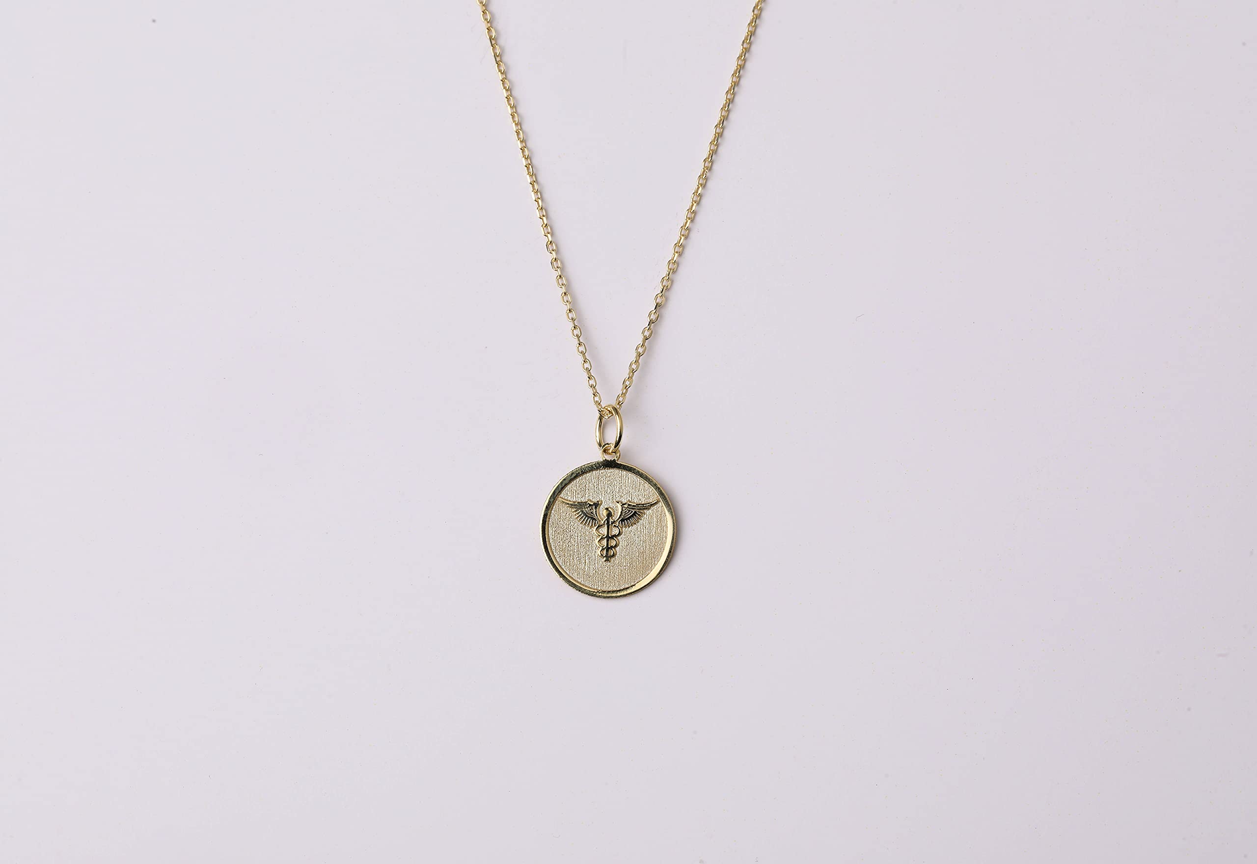 14K Gold Caduceus Medical Symbol Necklace - Personalized Doctor Nurse Jewelry Gift - Engravable Medical ID Pendant for Healthcare Professionals (Ideal for Graduation, Appreciation Gifts & Daily Wear)