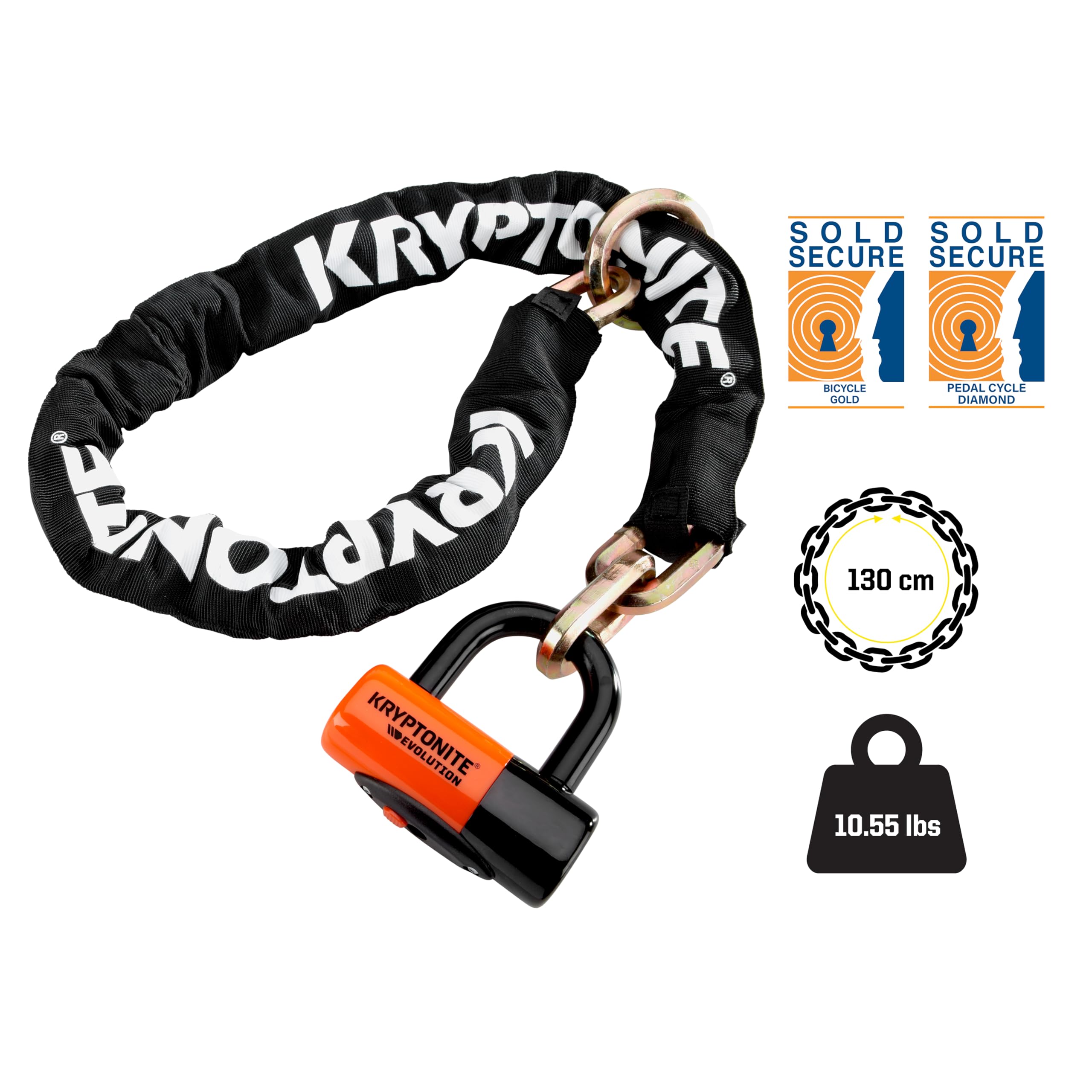 Kryptonite New York 1213 Heavy Duty 4.2 Feet Bike Chain Lock - Sold Secure Gold Rated Anti-Theft Bicycle Lock with Keys for Ultimate Security - Perfect for E-Bikes, Motorcycles, Scooters & Urban Commuting