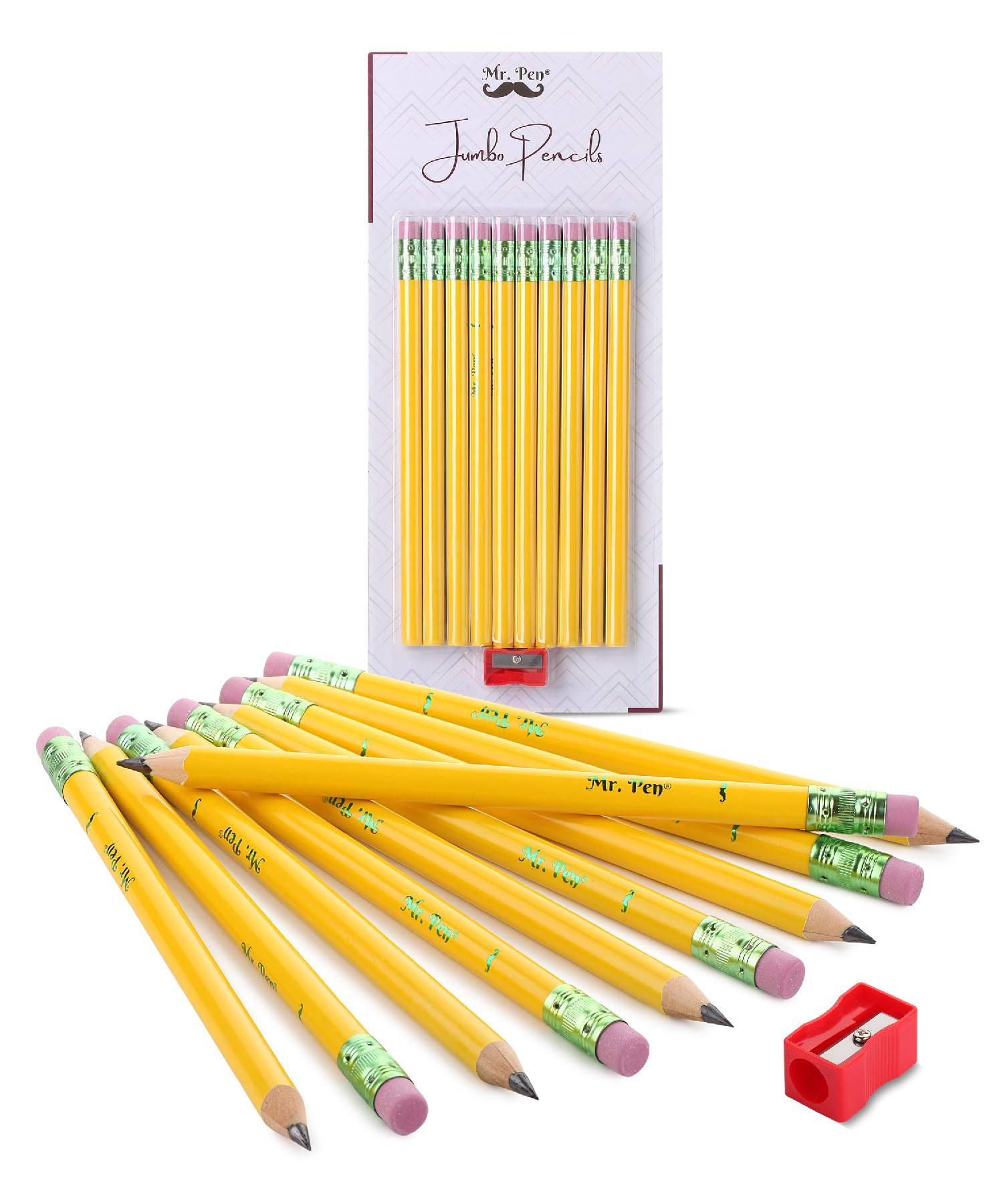 Mr. Pen Jumbo Pencils - 10 Pack with Sharpener, Extra Thick Preschool & Kindergarten Pencils for Kids - Perfect for Early Writing Practice, Classroom Supplies & Homeschool Learning Activities