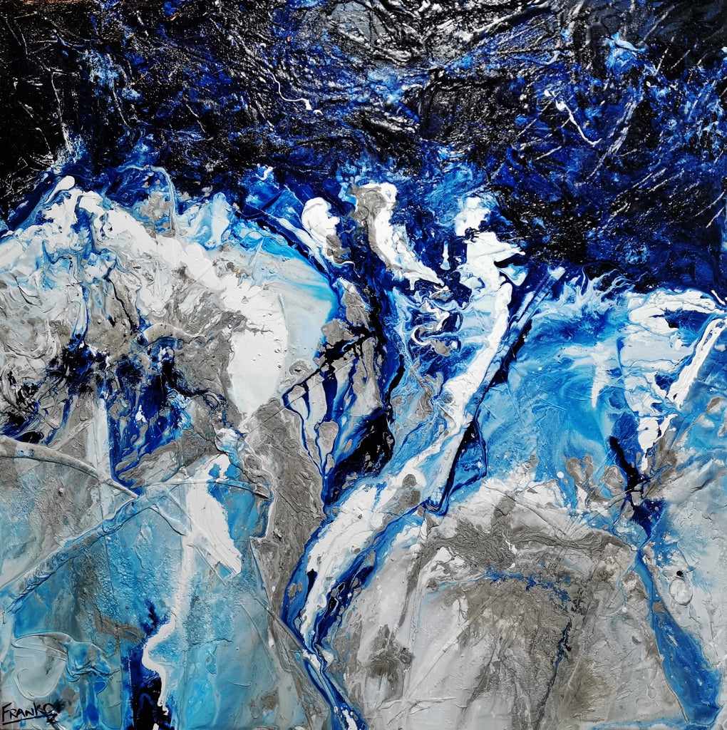 150cm x 150cm Blue Textured Abstract Ocean Painting - Modern Coastal Wall Art for Living Room, Bedroom & Office Decor