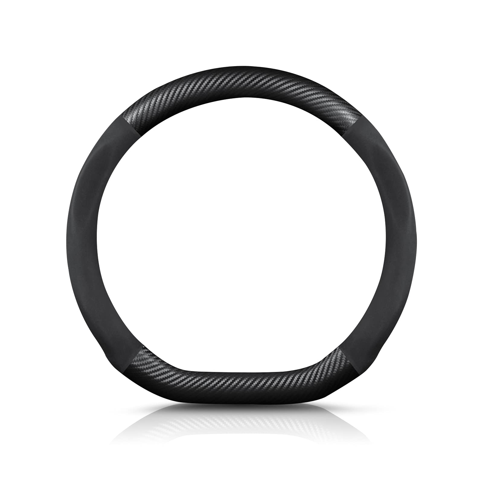 Premium D-Shaped Carbon Fiber & PU Leather Steering Wheel Cover - Anti-Slip, Breathable & Sweat Absorbent - Fits 15