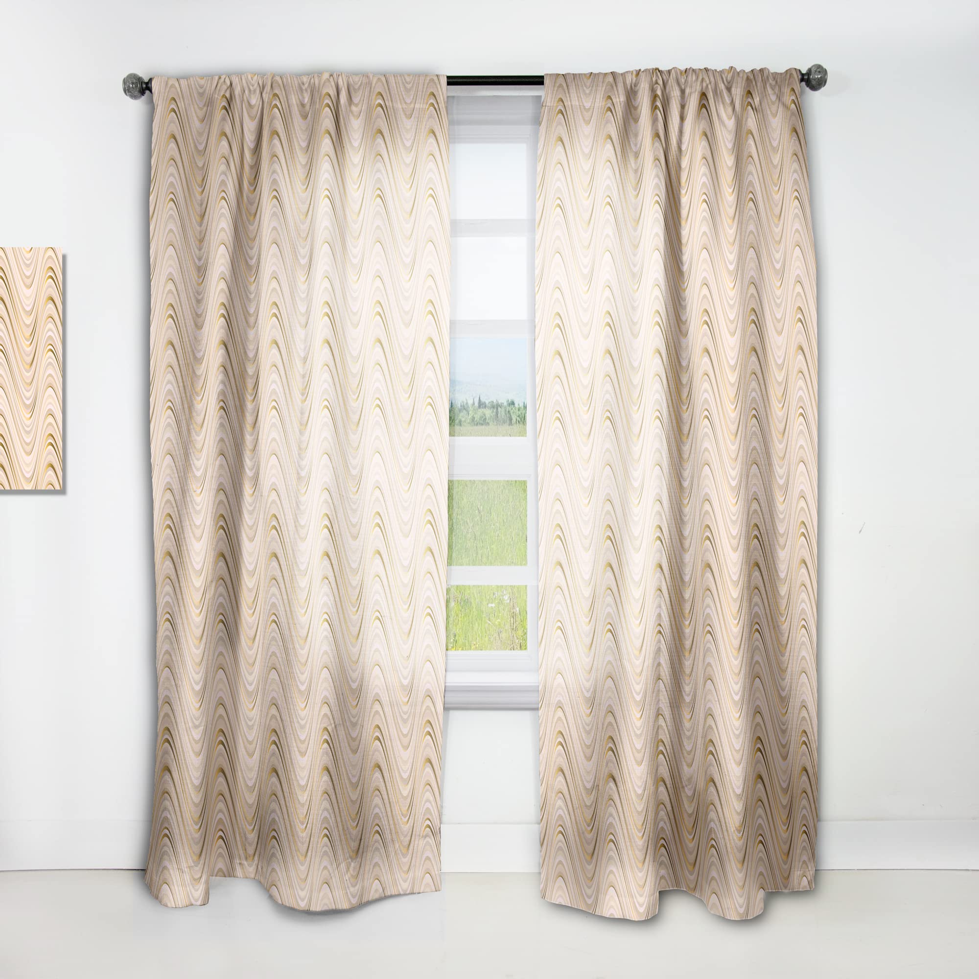 DesignQ Abstract Luxury Beige Wave Pattern Thermal Insulated Curtains - Single Panel 52x63 Inches - Elegant Window Treatments for Bedroom & Living Room | Perfect for Home Decor, Light Control & Privacy