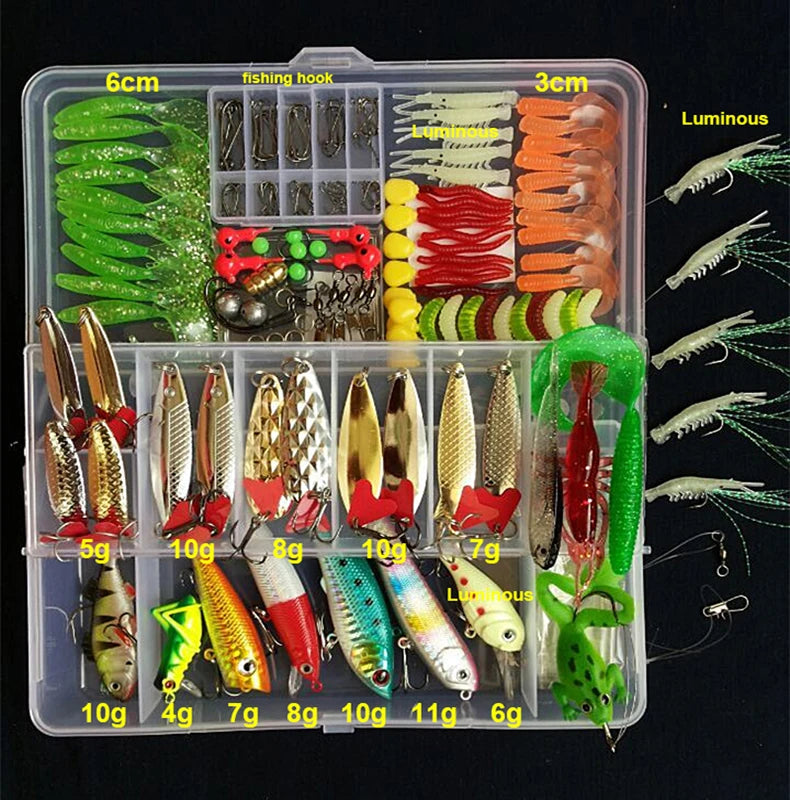 All in One Fishing Lure Kit - 50pcs Hard/Soft Baits, Metal Jigs with Tackle Box for Bass Trout Saltwater Fishing | Complete Starter Set for Beginners & Pros | Ideal for Freshwater Lakes, Rivers & Ocean Fishing