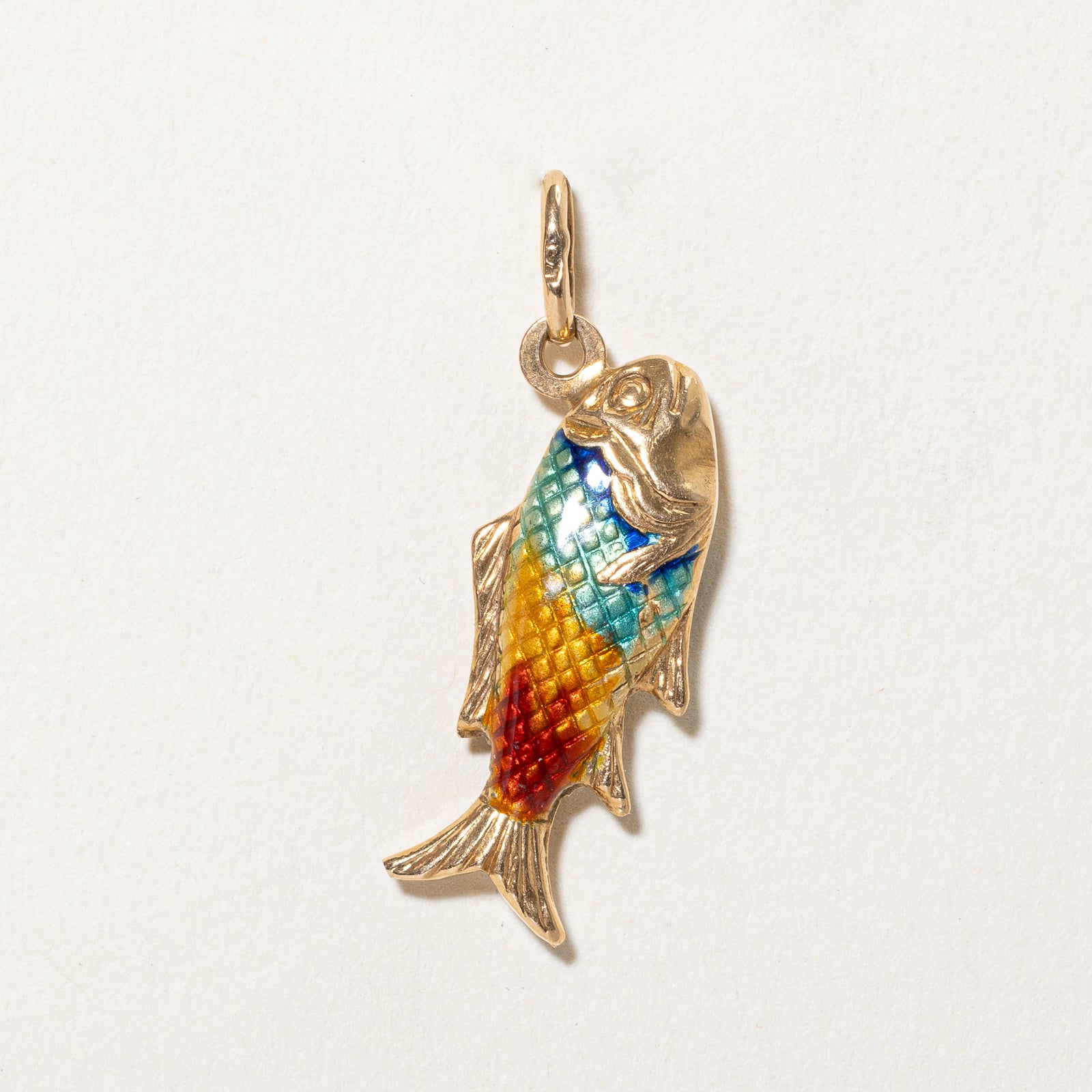 Vintage Italian 18k Yellow Gold & Enamel Fish Charm Pendant - Handcrafted Jewelry for Necklace, Bracelet & Gift - Perfect for Birthdays, Anniversaries & Special Occasions