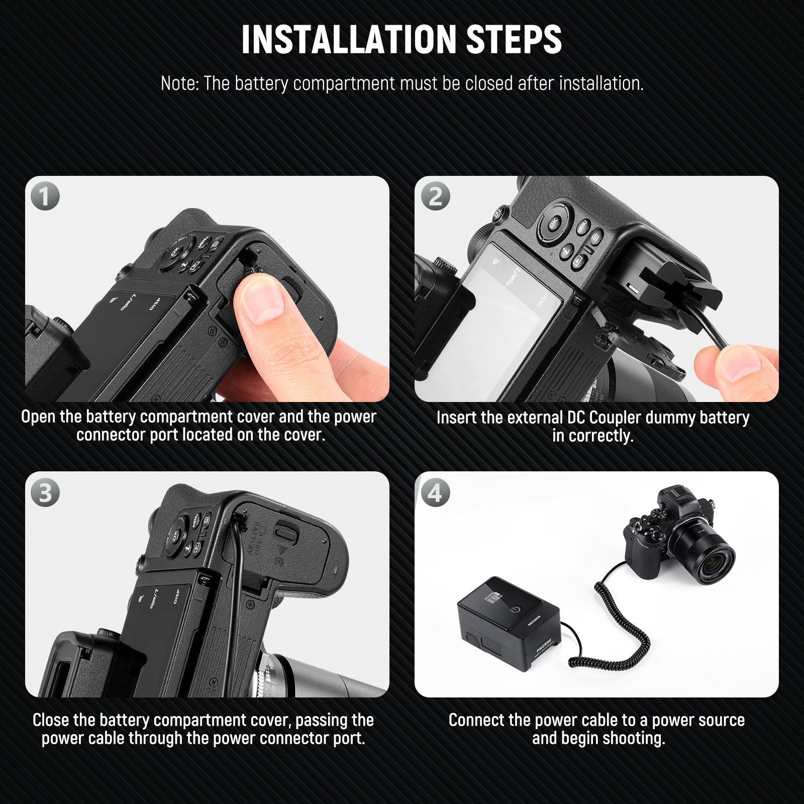 NEEWER VP EP5G Dummy Battery - EL25 to D-Tap Adapter for Sony Cameras - Power Your Camera On the Go for Vlogging, Filmmaking & Photography