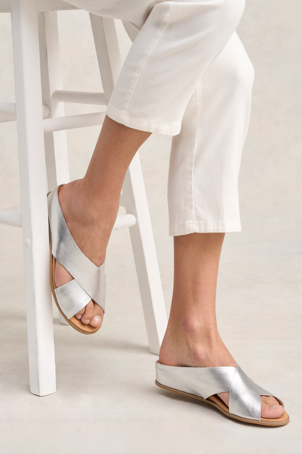 Harli Women's Cross Strap Sandals - Silver | Comfortable Summer Casual Shoes for Beach, Vacation & Everyday Wear