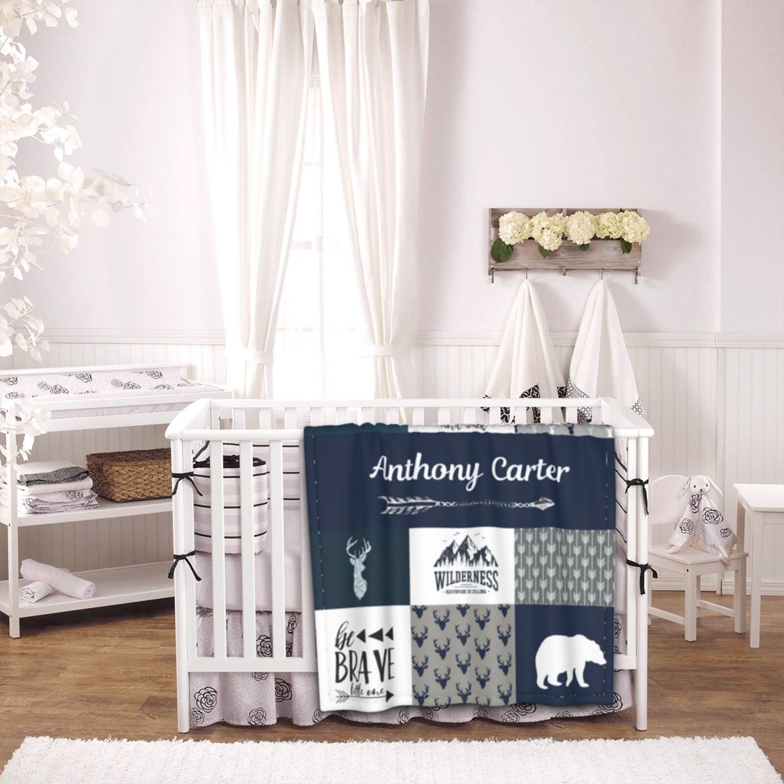 Personalized Baby Blankets with Name - Custom Woodland & Hat Design for Boys, Girls & Kids - Perfect for Nursery, Gifts & Photo Props