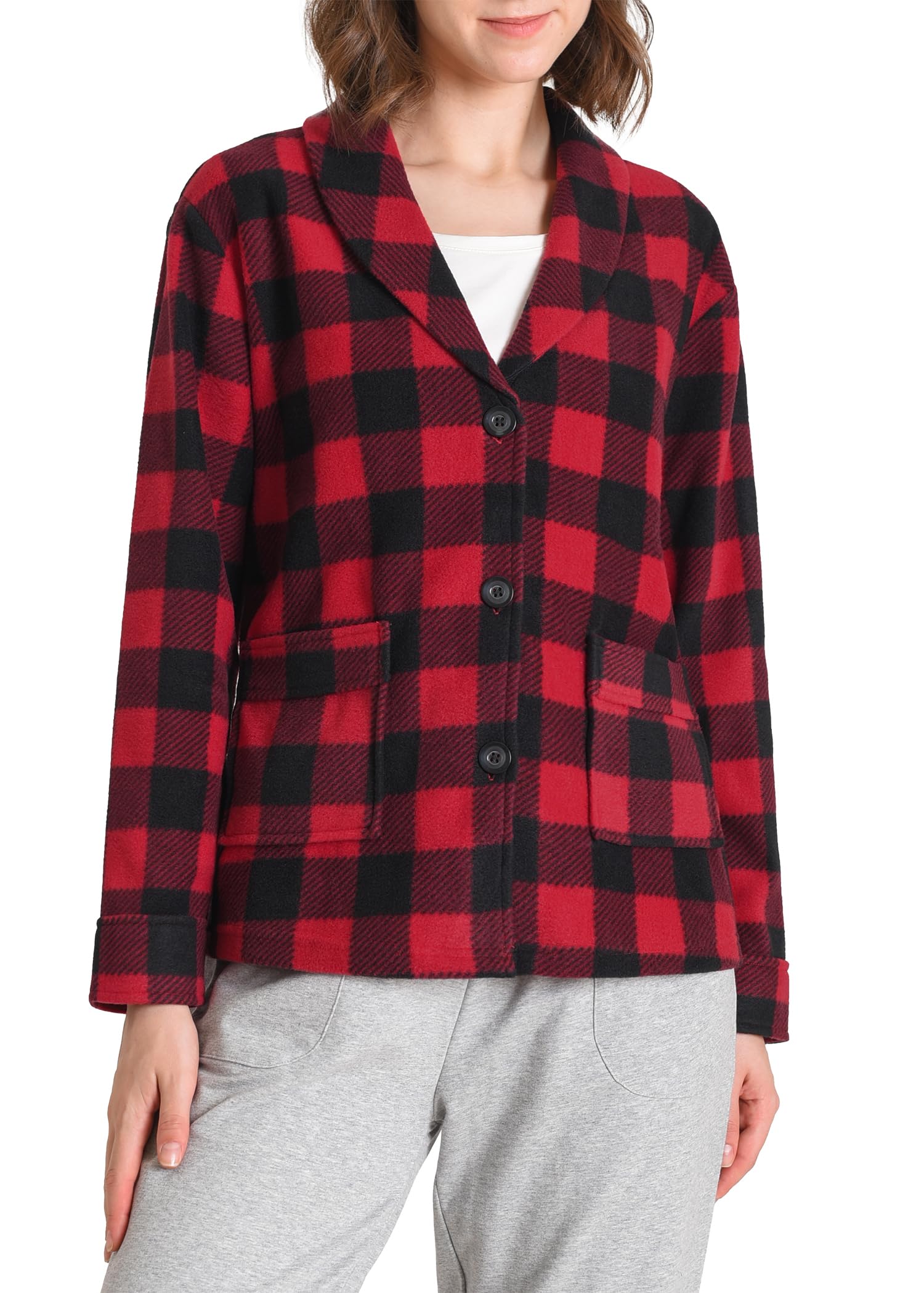 Latuza Women's Cozy Fleece Bed Jacket with Pockets - Soft Warm Robe for Lounge, Sleep & Relaxation at Home