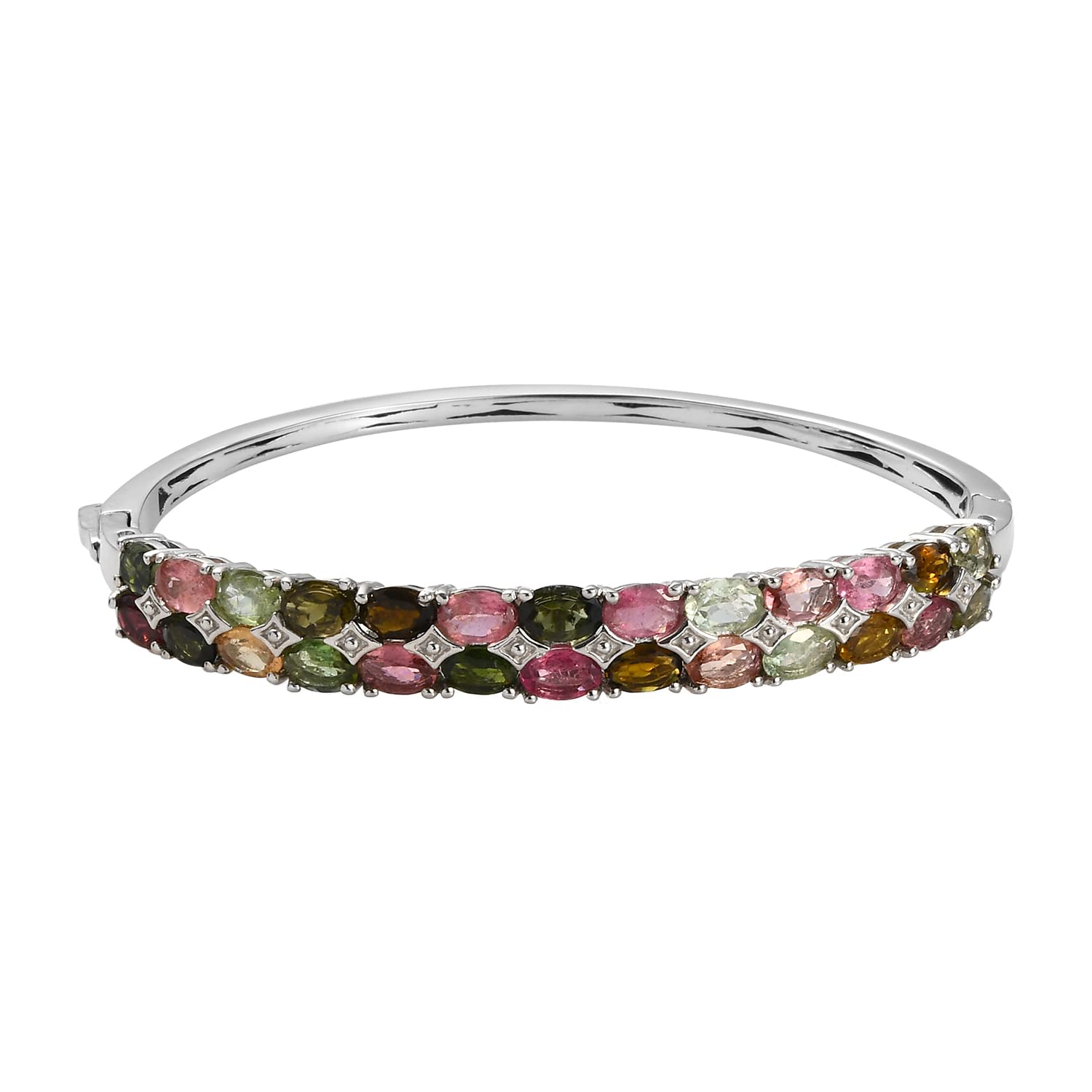 925 Sterling Silver Platinum Plated Multi-Tourmaline Bangle Bracelet for Women | Elegant Cuff Jewelry for Wedding, Engagement, Anniversary & Graduation Gifts | Perfect for Date Nights, Parties and Special Occasions