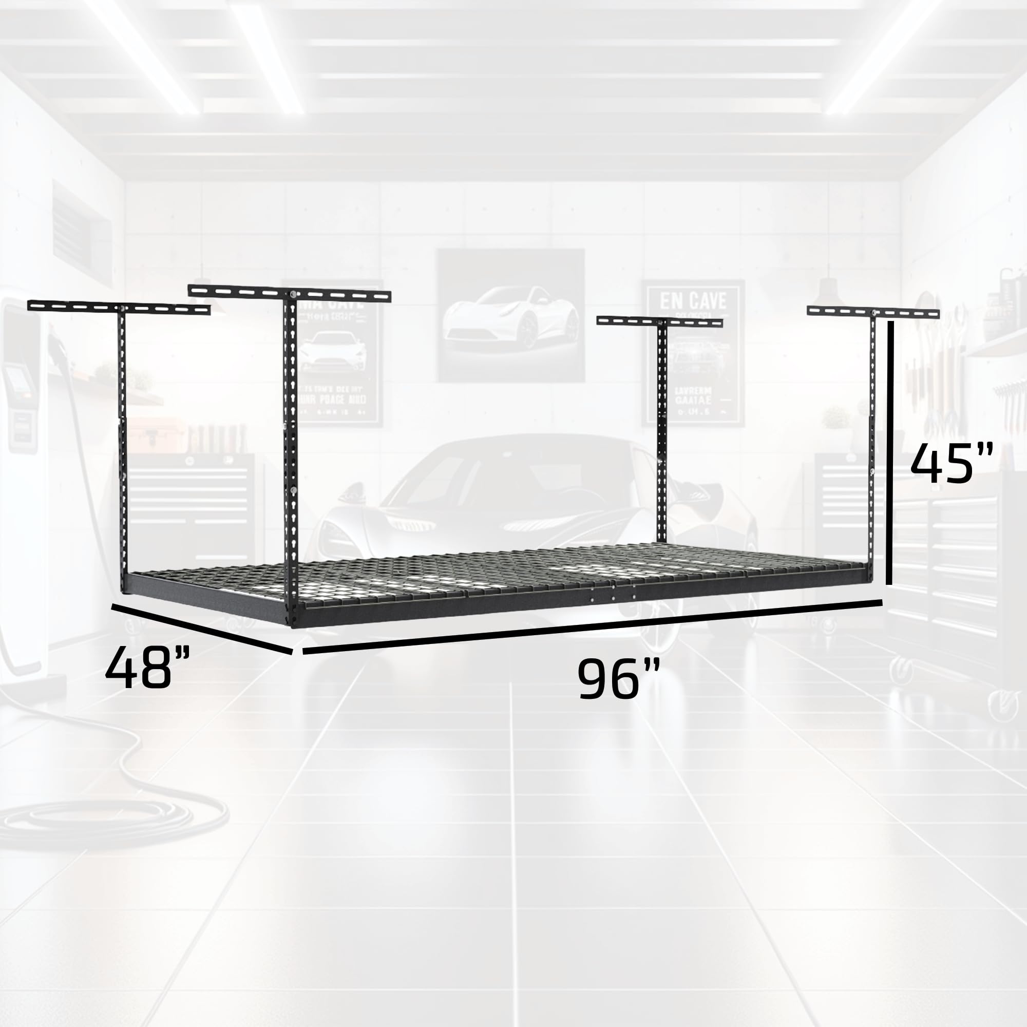 2-Pack 4x8 Overhead Garage Storage Racks - Heavy Duty Ceiling Shelving System with Adjustable Height (24