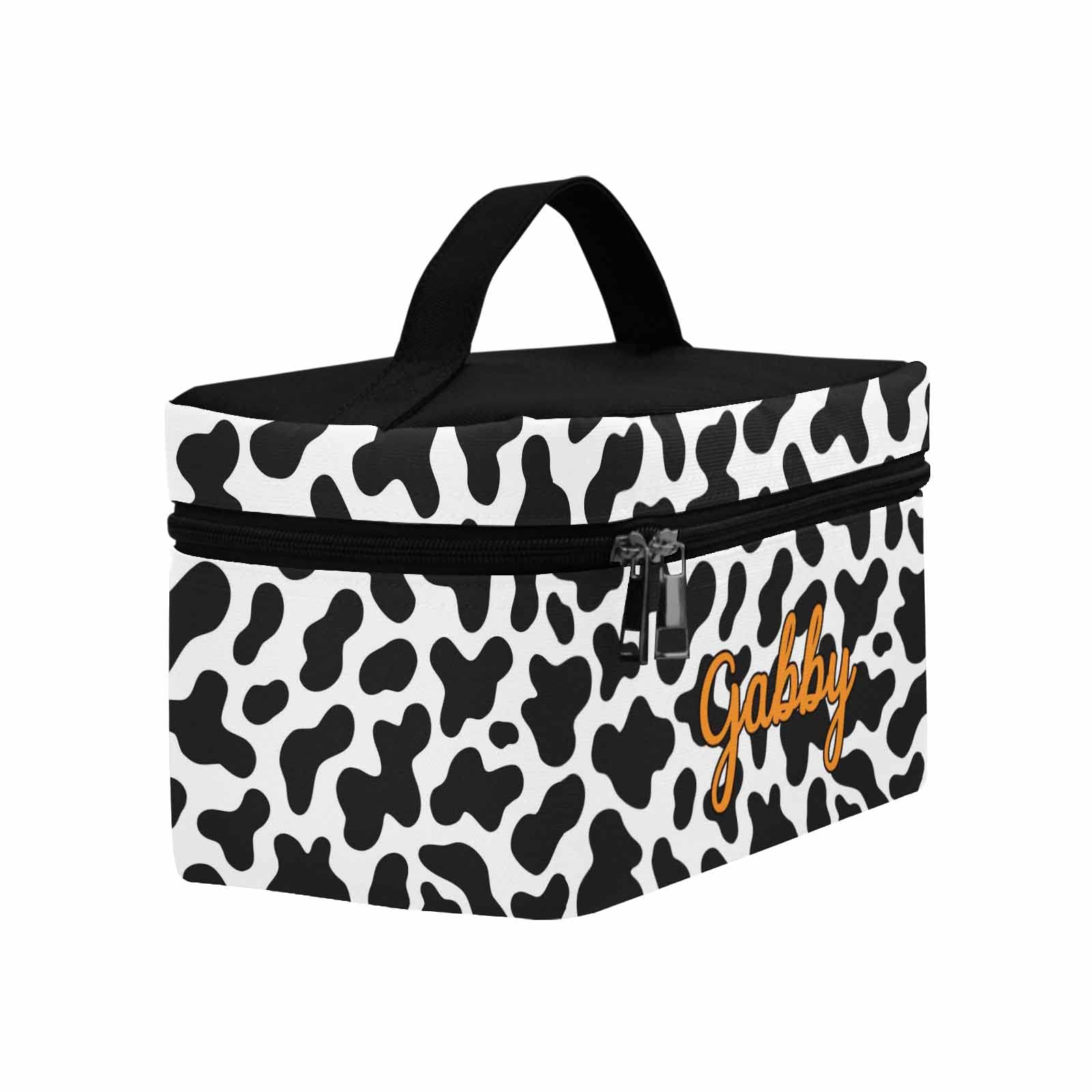 Personalized Cow Print Makeup Bag for Women - Large Cosmetic Travel Toiletry Organizer with Brush Pouch | Reusable Waterproof Makeup Case for Travel, Gym, Bridal Shower & Everyday Use