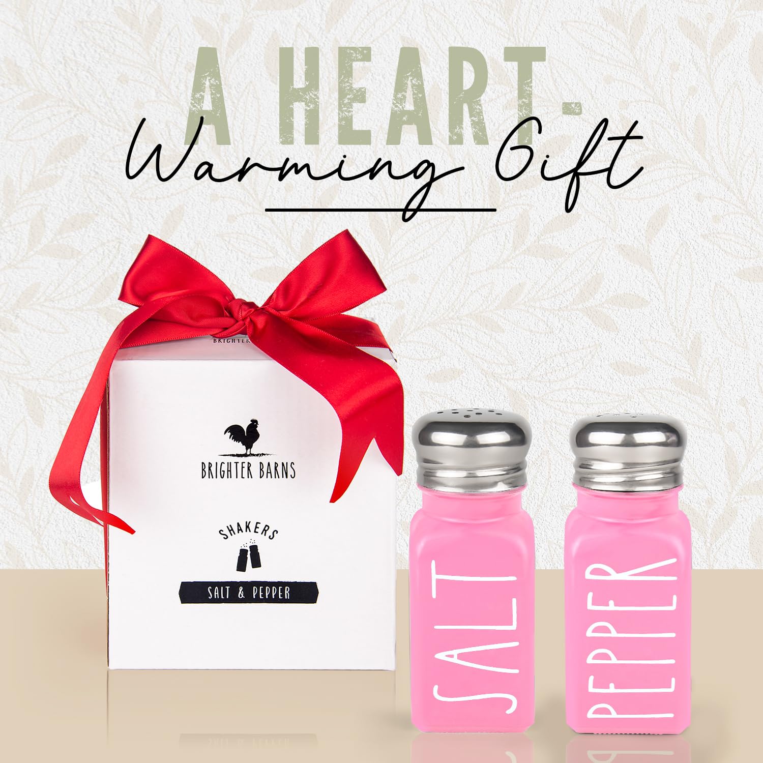 Brighter Barns Pink Salt and Pepper Shakers Set - Premium Glass Shakers with Stainless Steel Lids - Elegant Kitchen Accessories & Home Decor for Restaurants, Weddings, and Housewarming Gifts - Perfect for Dining Tables, Kitchen Countertops, and Gift Giving