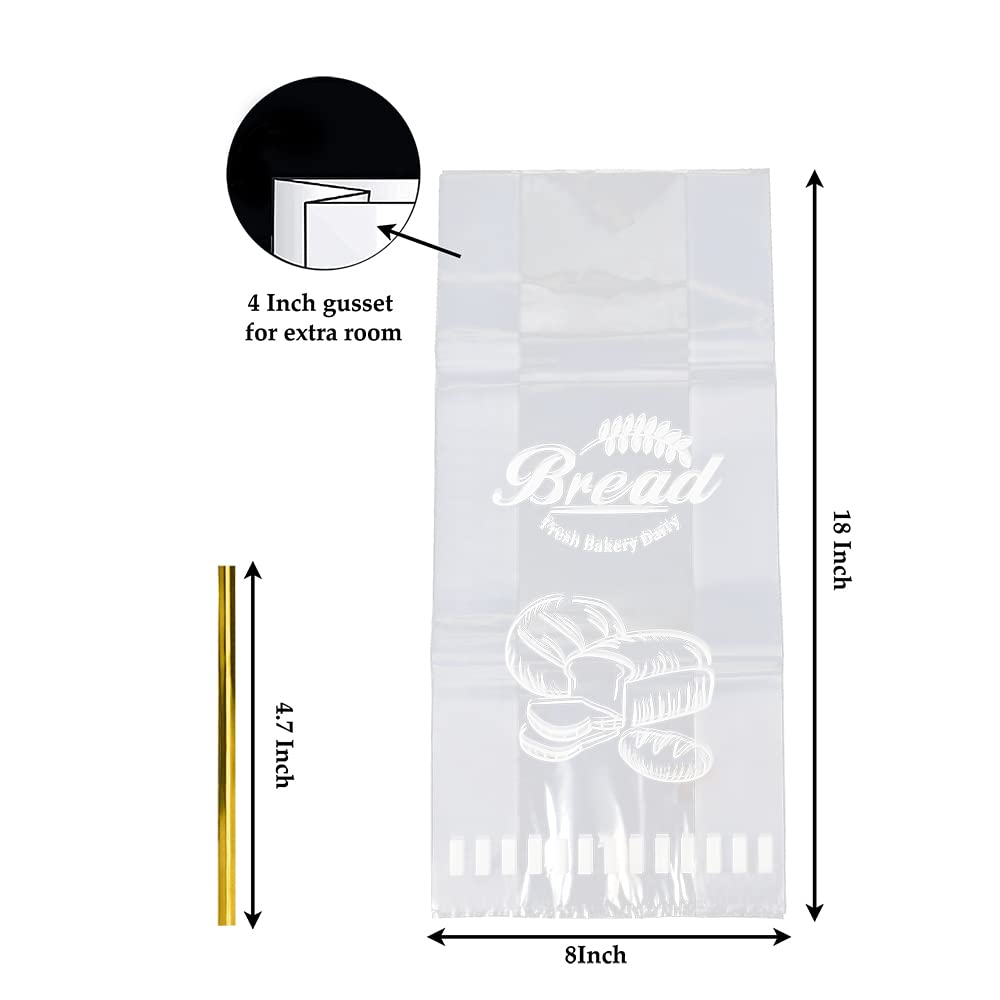 50 Pack Clear Plastic Bread Bags with Ties - 8” x 4” x 18” Loaf Bags for Homemade Bread, Sourdough, Bakery Food Storage & Freshness - Perfect for Home Bakers, Artisan Breads & Food Preservation
