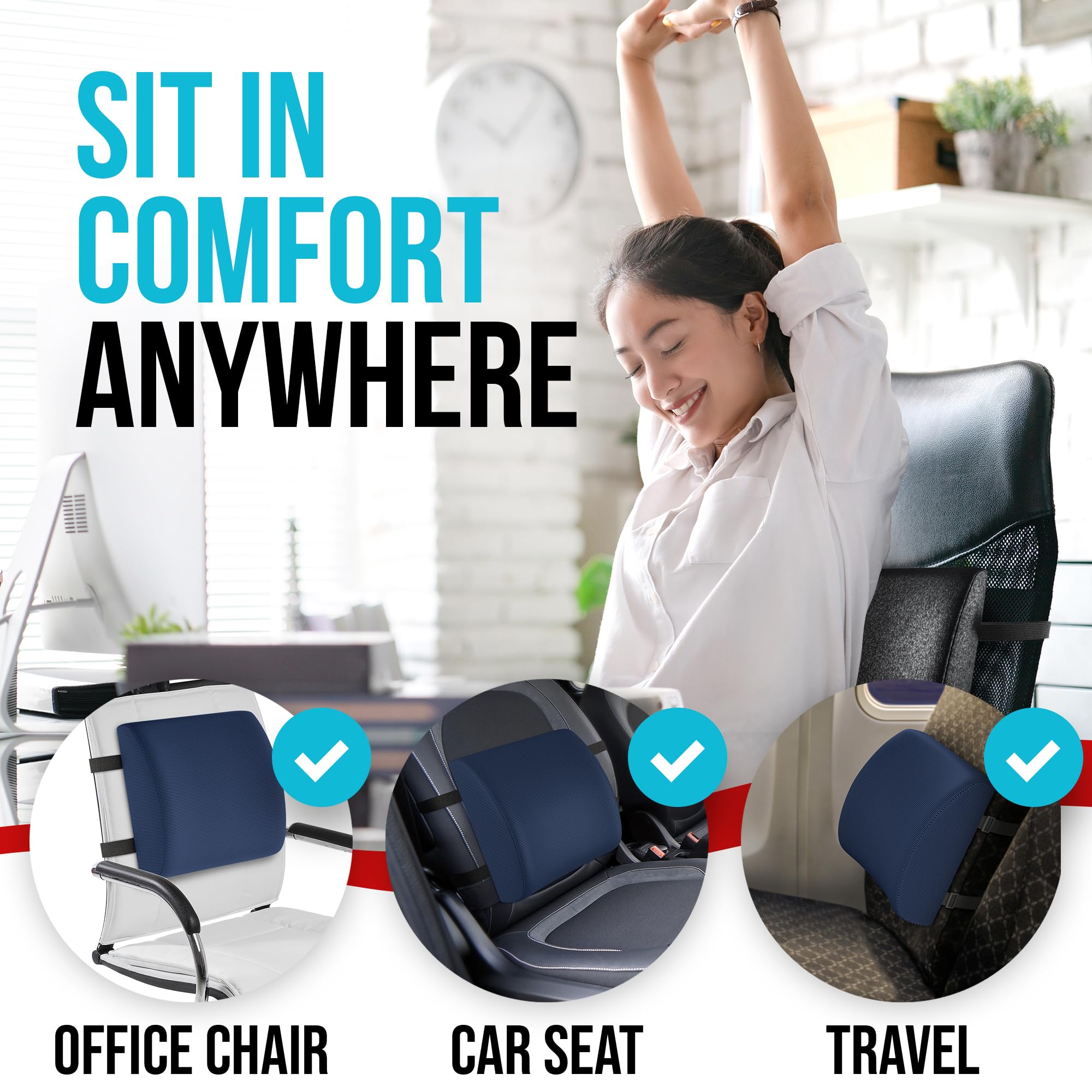 FORTEM Memory Foam Office Chair Cushion with Lumbar Support - Non-Slip Seat & Back Cushion for Office, Gaming & Car Seats - Ergonomic Comfort for Long Hours Sitting at Work or Driving