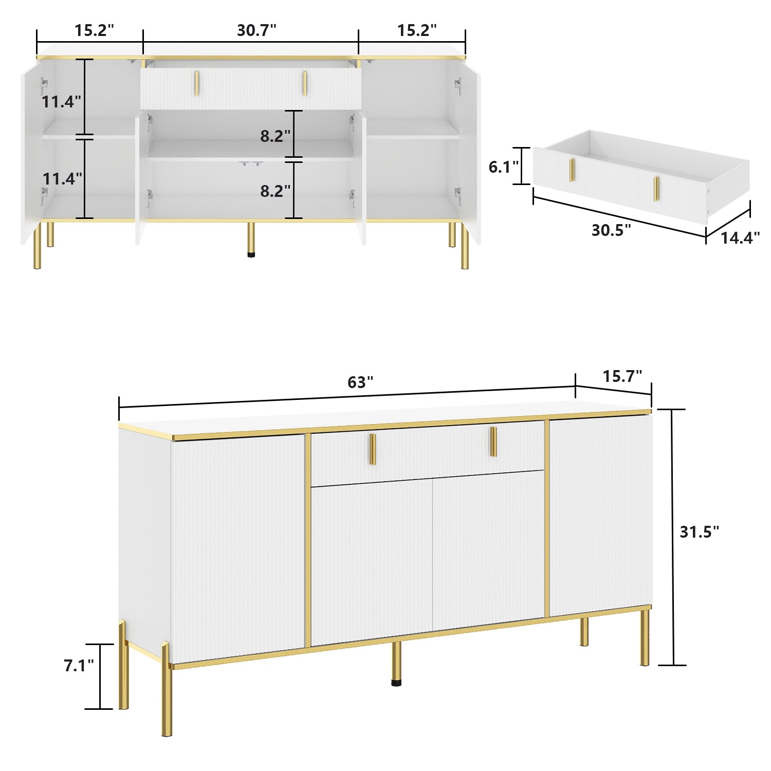 Black Wide Sideboard Buffet Storage Cabinet with Drawers & Pop-Up Doors - Perfect for Dining Room, Living Room, and Kitchen Organization