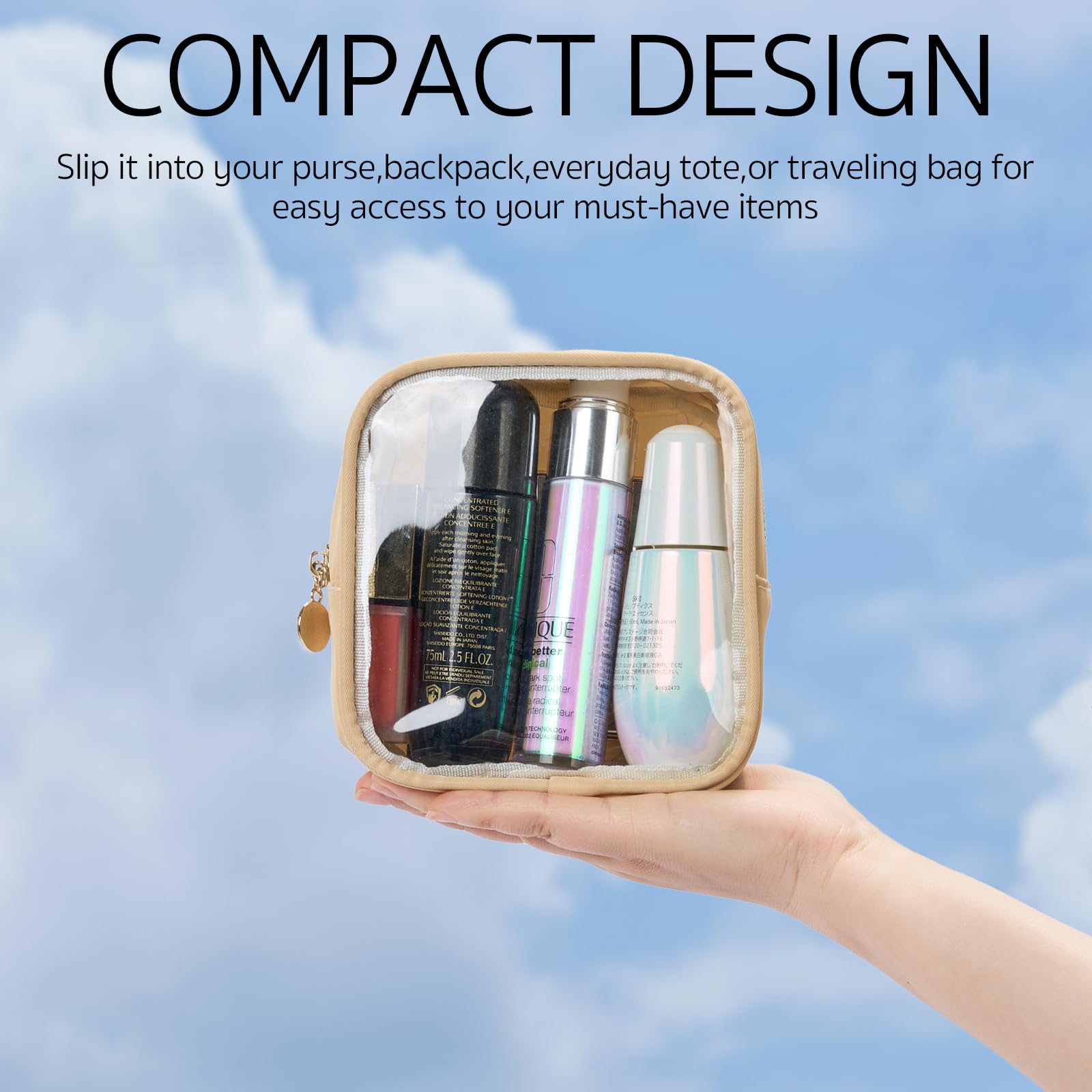 Clear Cosmetic Bag Mini Makeup Bag for Women - Small Zipper Pouch for Purse Organizer | Travel Toiletry Essentials | Cute Preppy Makeup Organizer for Daily Use, Gym & Vacation